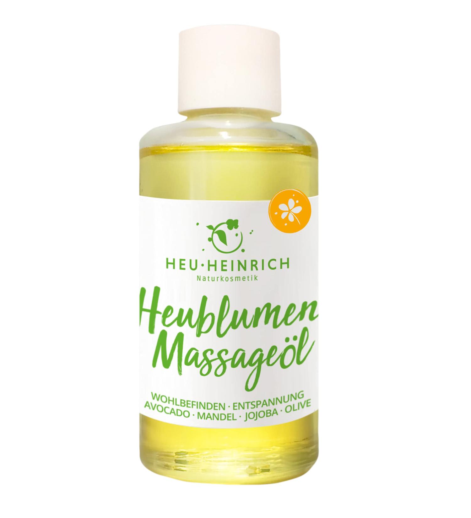 Heu-Heinrich 100ml Hay Flower Massage Oil - Natural Cosmetics with Avocado Almond Jojoba & Olive Oil - Full Body Massage & Mountain Herbs - Buy Online on GoSupps.com