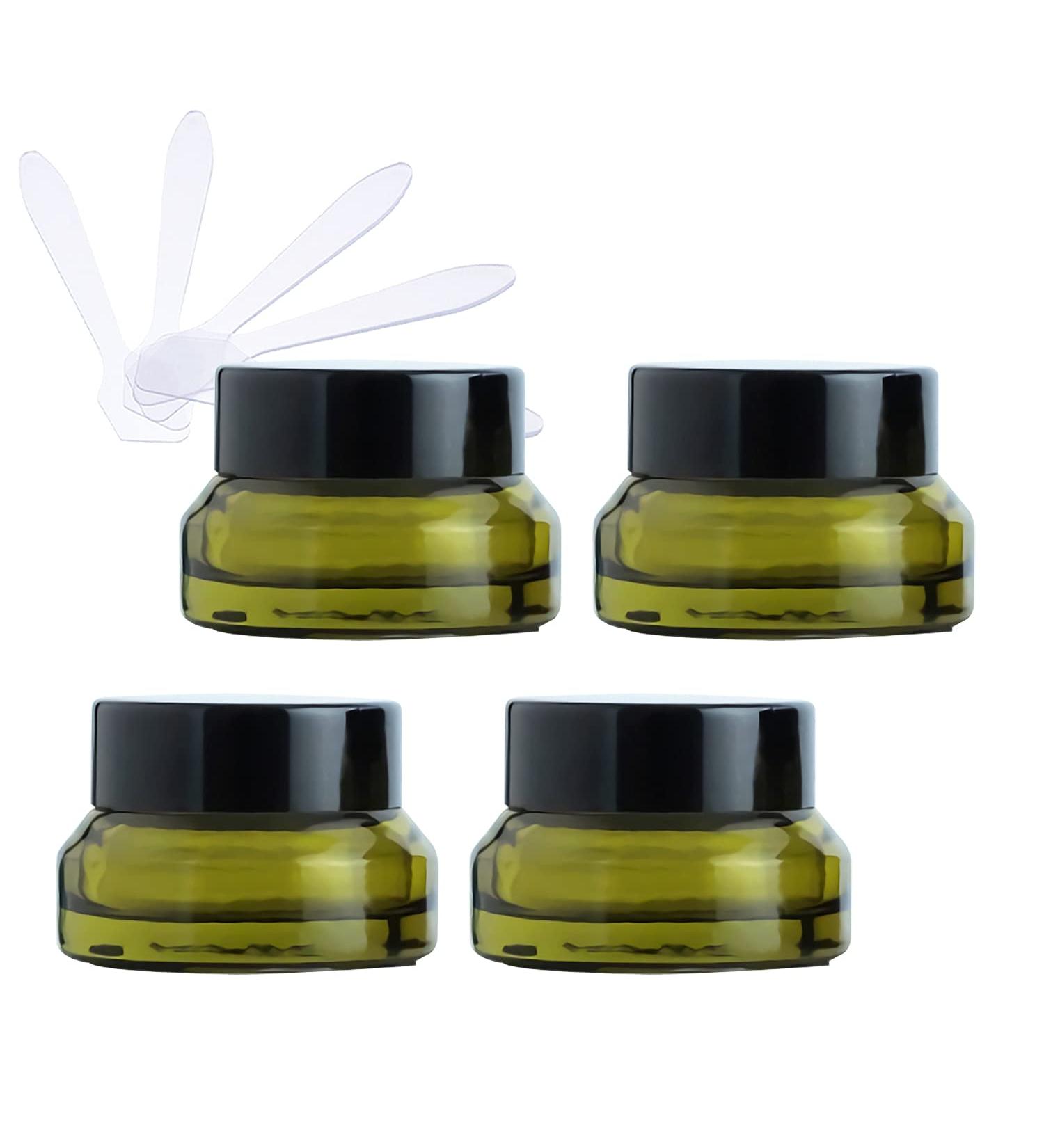 Zeoabsy 4x 15ml Green Glass Cream Jars with Screw Caps & Spatulas - Ideal for Cosmetics Gels & Ointments | Empty Storage Solutions - Buy Online on GoSupps.com