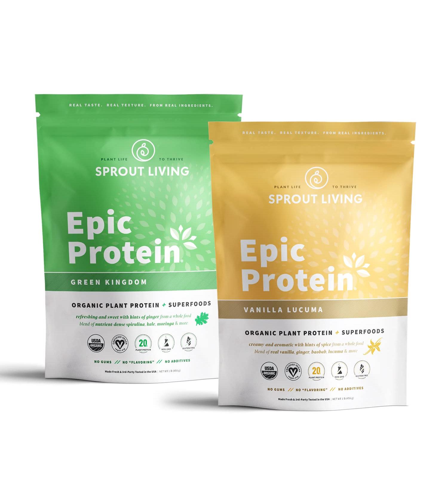Sprout Living Epic Protein Bundle - Vanilla Lucuma & Green Kingdom | 1lb 12 Servings - Buy Online on GoSupps.com
