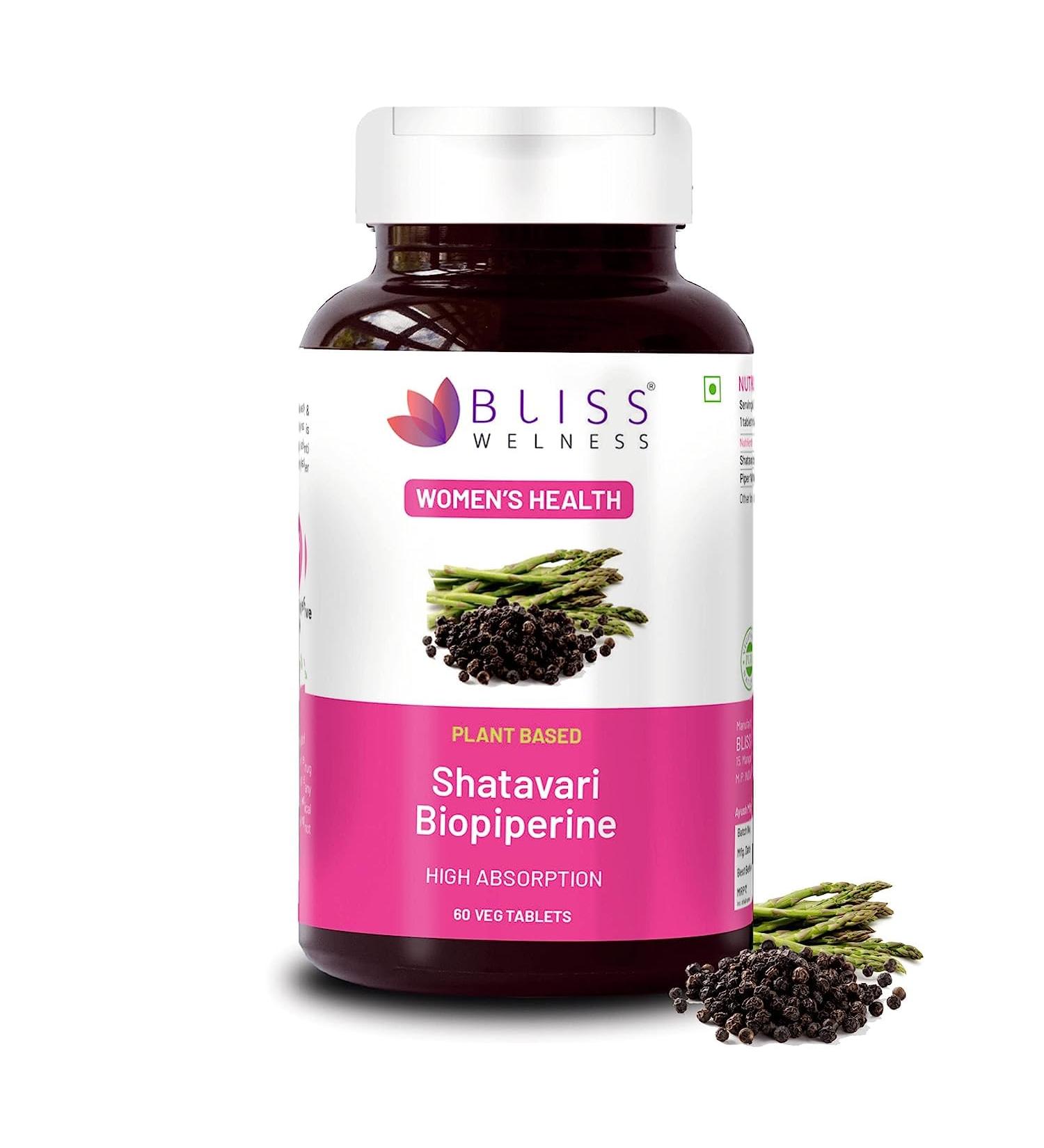 Sheltr Organic Shatavari Biopiperine Tablets - Women's Health, Lactation & Menopause Support - Immunity Booster - Vegetarian - 60 Tablets - Buy Online on GoSupps.com