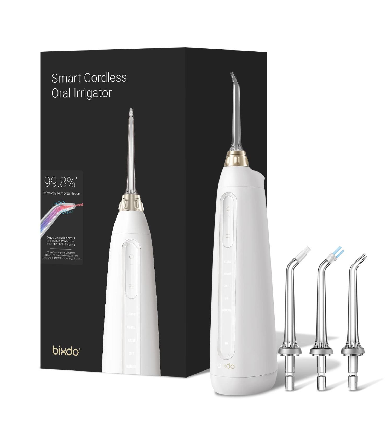 Bixdo Cordless Water Flosser with 3 Jet Tips | Rechargeable & Portable Oral Irrigator for Teeth | Wireless Charging Base | Ideal for Travel & Home Use - Buy Online on GoSupps.com