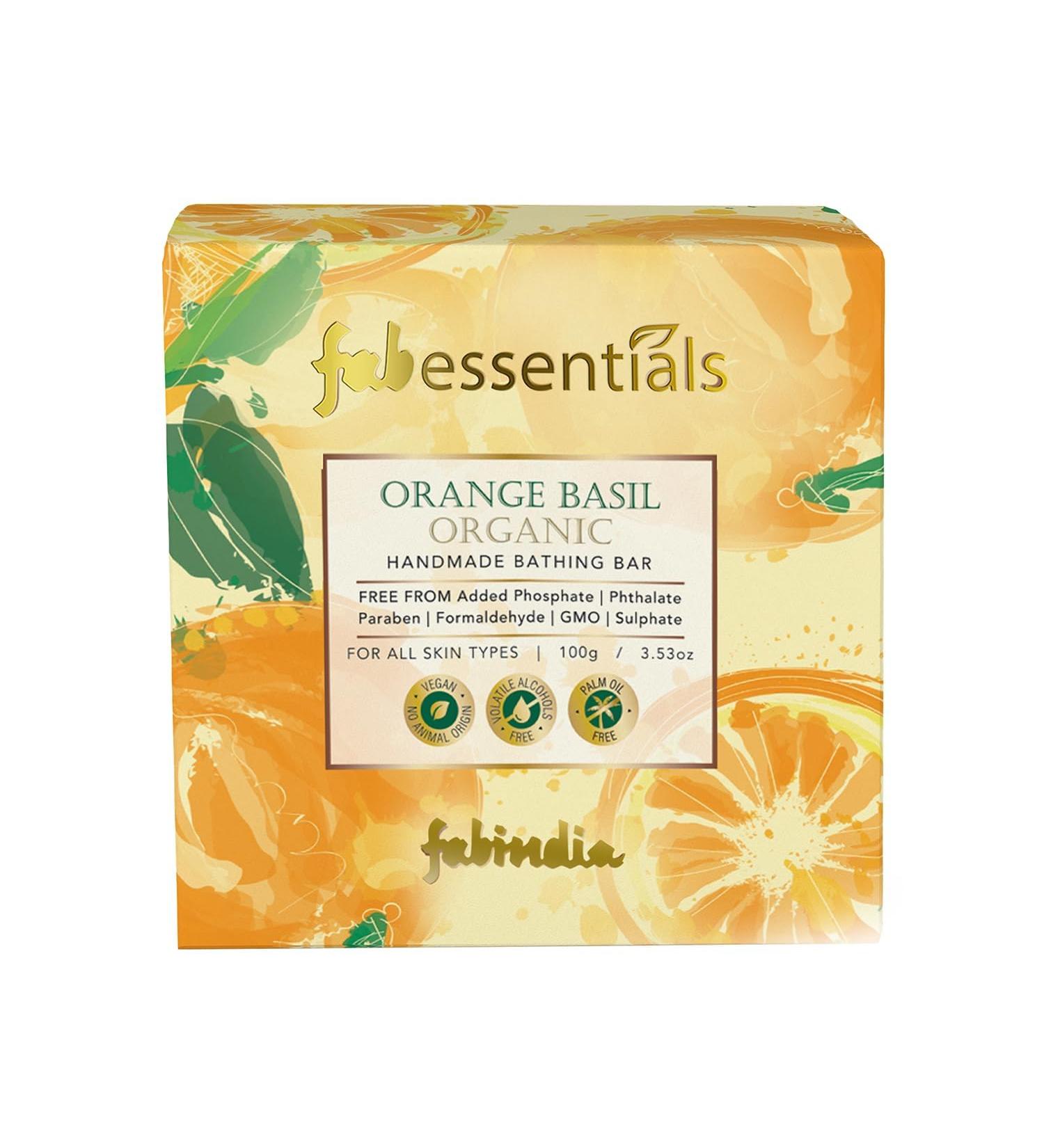 Fab essentials Orange Basil Organic Handmade Bathing Bar - 100gm | Nourishing & Hydrating Soap for Glowing Skin | Unisex Herbal Bathing Bar | Organic Cleansing Soap - Buy Online on GoSupps.com