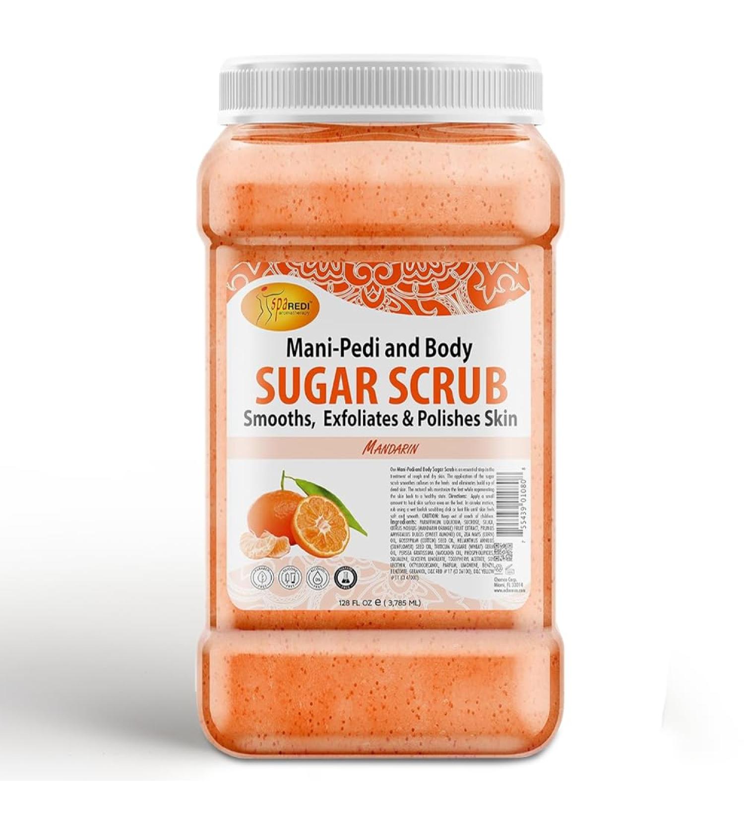 SPA REDI Sugar Body Scrub - Mandarin 128 Oz | Exfoliating Moisturizing & Hydrating Body Exfoliator for Smooth Fresh Skin - Buy Online on GoSupps.com