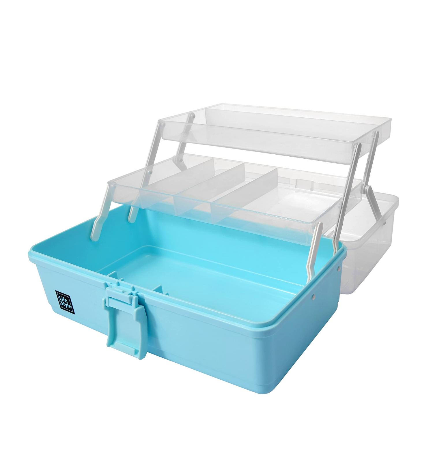 3-Layer Plastic Portable Storage Box - Blue | Multipurpose Organizer for Art, Craft, Cosmetic | Handled Storage Case for Home, School, Office | First Aid Kit Container - Buy Online on GoSupps.com