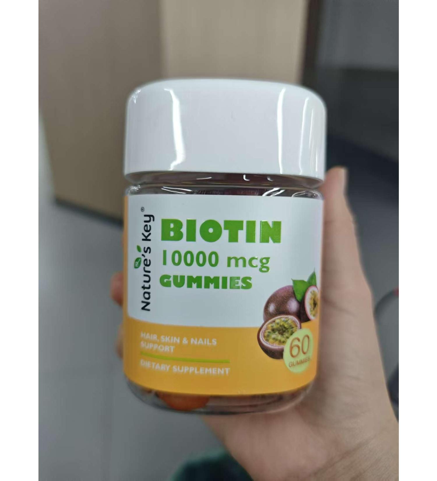 Nature's Key Biotin Gummies 10000mcg - Vegan-Friendly Hair Growth & Nail Strength Supplement 60cts 1 Month Supply