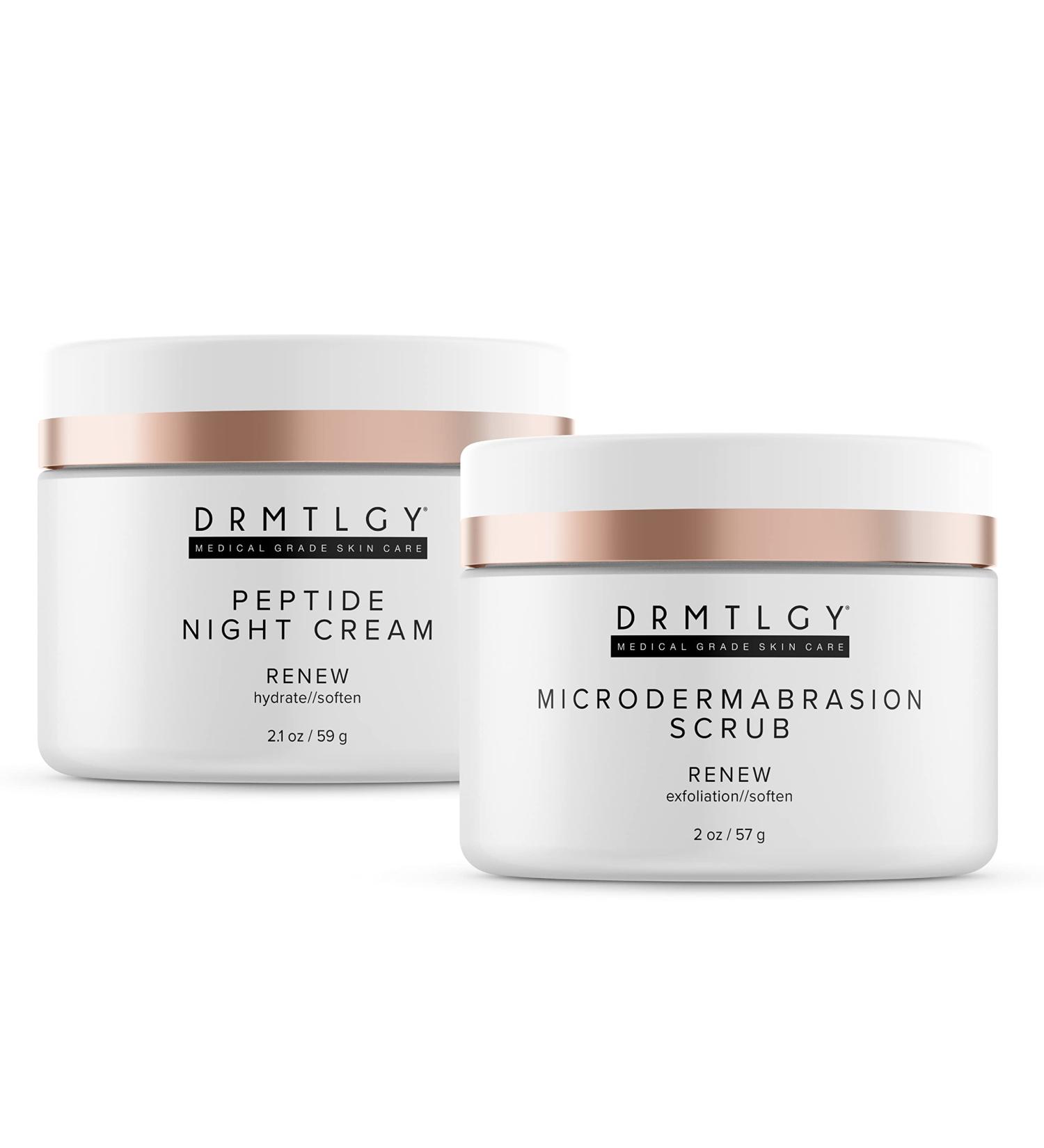 DRMTLGY Peptide Night Cream Face Moisturizer & Microdermabrasion Facial Scrub Set - Hydrating Face Moisturizer & Face Exfoliator 2 Pack - Buy Online on GoSupps.com