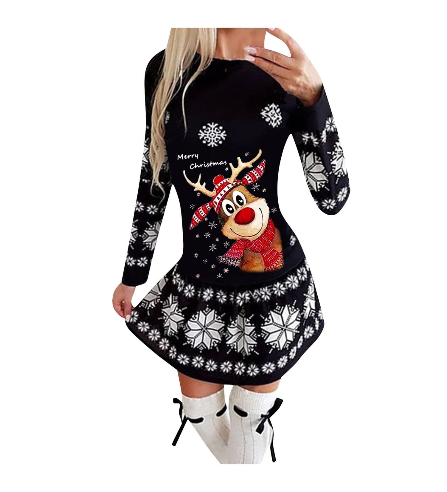 Christmas Plaid Snowflake Print Women's Sweatshirt Dress - Black, Size Medium - Buy Online on GoSupps.com