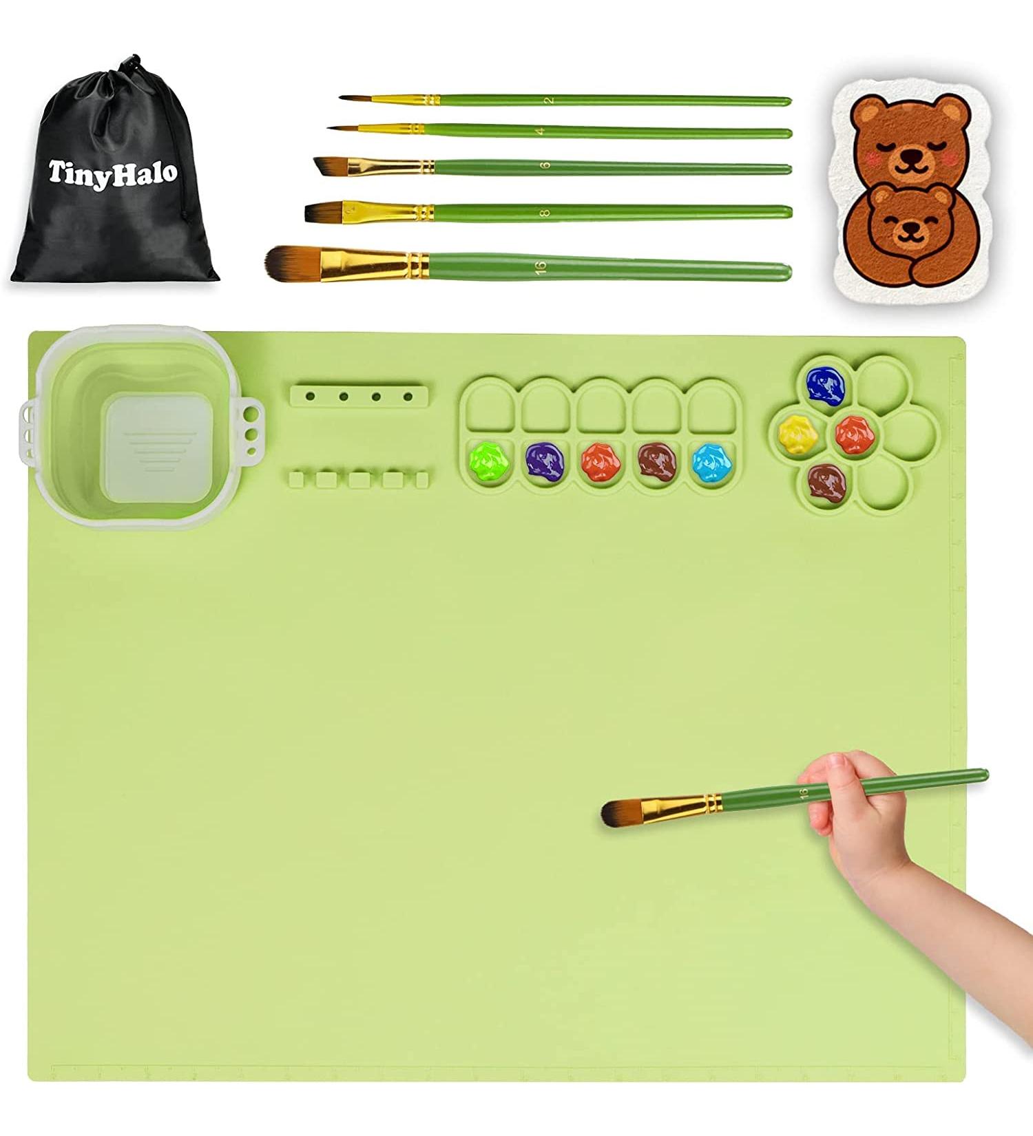 TinyHalo 8-Piece Silicone Craft Mat Set for Painting & DIY Art - Ideal for Kids & Adults - Includes Paint Brushes, Cleaning Sponge, & Storage Bag - Buy Online on GoSupps.com