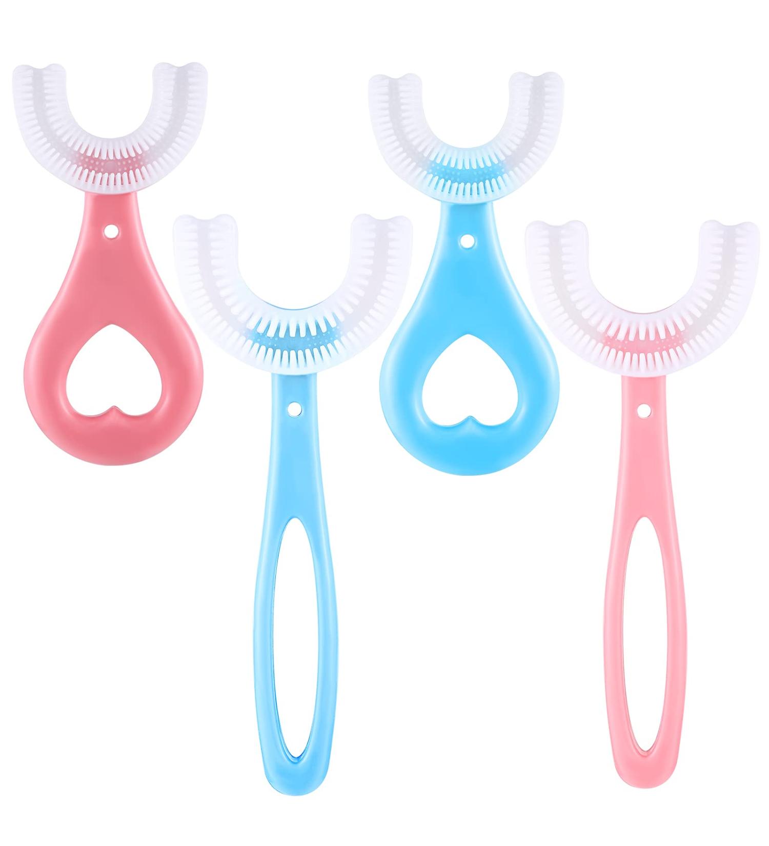 Kids U Shaped Toothbrush 4 Pack - Soft Silicone Head - Age 2-6 - 360 Degree Oral Cleaning - Toddlers & Children - Buy Online on GoSupps.com