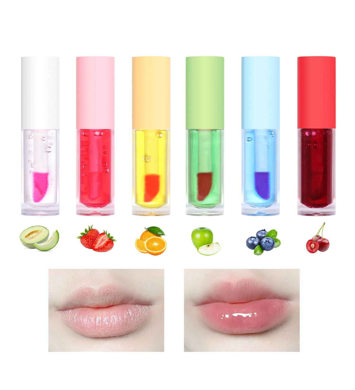 6 Pieces Fruit Flavored Lip Glosses Fruity Colour Changing Lip Gloss Moisturizing Lip Oil Temperature Changing Color Lip Gloss - Buy Online on GoSupps.com