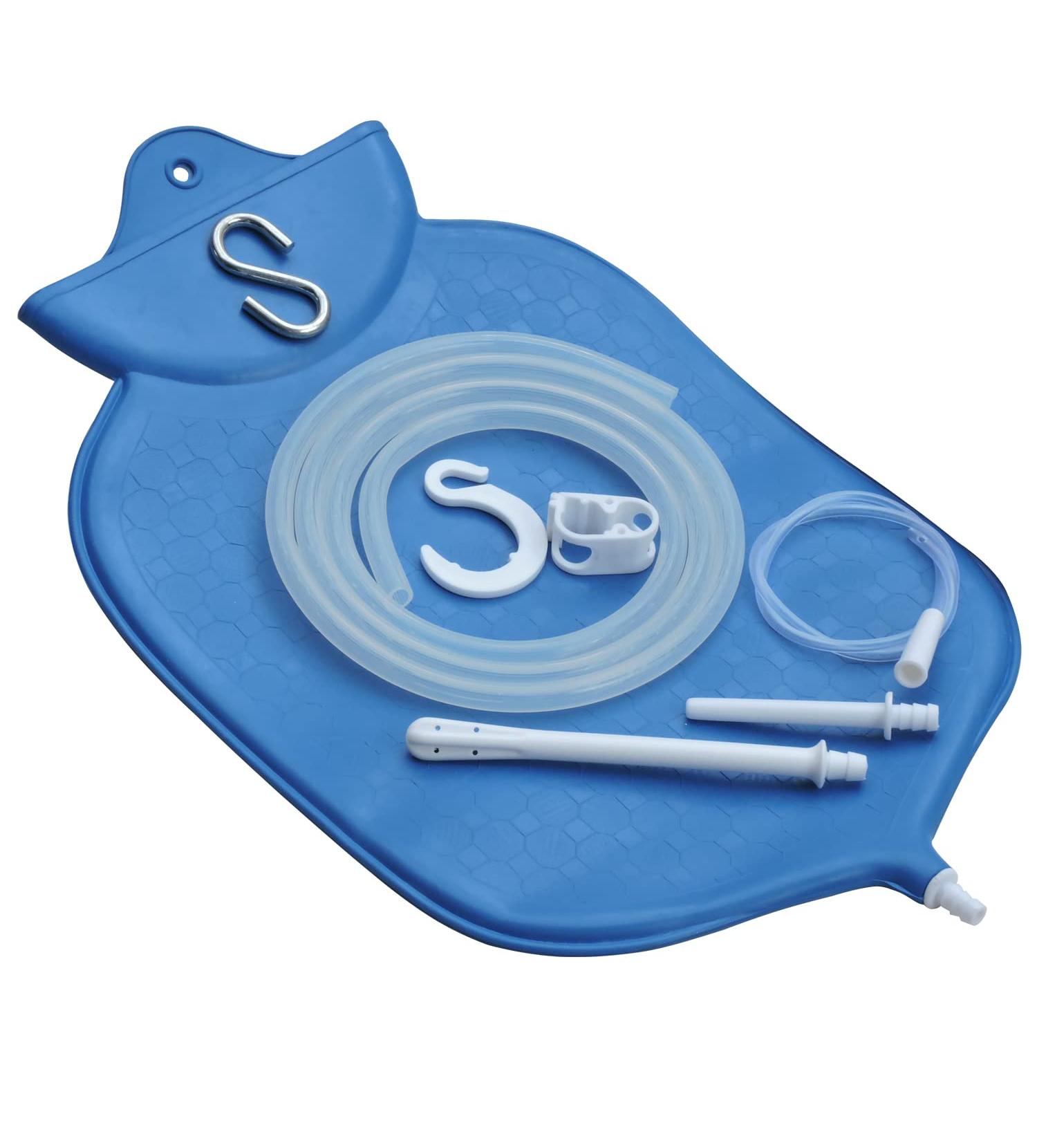 Enema Bag Kit for Colon Cleansing - 4 Quart Open Top with Platinum Cured Silicone Hose - Blue - Buy Online on GoSupps.com