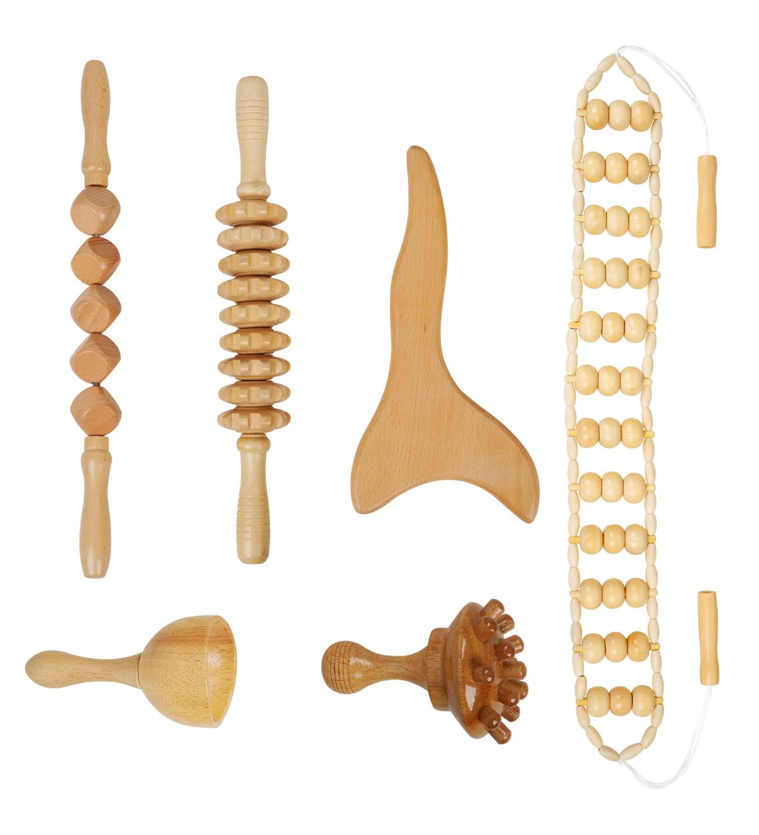 Whchiy 6 PCs Wood Therapy Massage Tools Set - Maderotherapy Anti-Cellulite Massage Rollers for Lymphatic Drainage & Legs - Buy Online on GoSupps.com