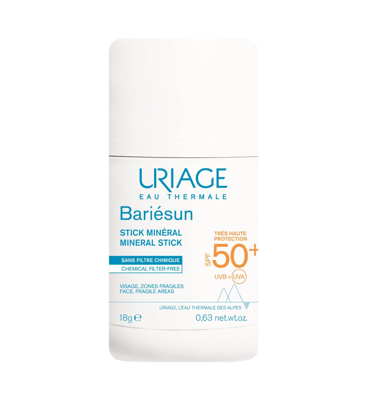 Uriage Bariesun Stick Min ral SPF50+ - Tr s Haute protection UVA/UVB et lumi re Bleue - Format de poche et facile appliquer - Fini invisible - Non gras - R sistant l eau - Sans parfum - 4 g