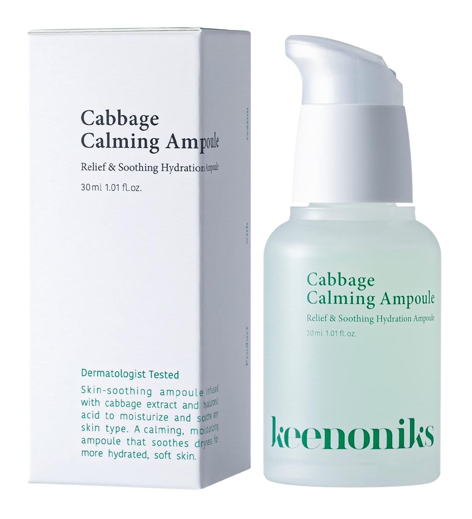 keenoniks Cooling Hyaluronic Acid Ampoule Serum - 85% Cabbage Extract Calming Facial Remedy to Soothe and Moisturize for Sensitive Dry Skin | Balancing Korean Essence - 1.01 Fl Oz Cabbage Calming Ampoule - Buy Online on GoSupps.com