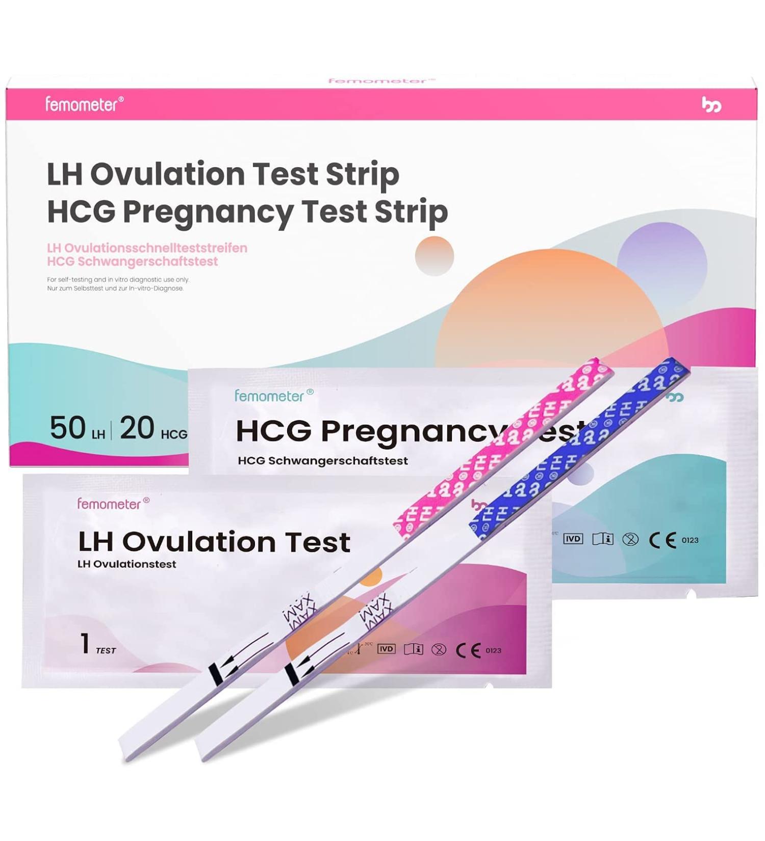 Femometer 50 LH Ovulation Test Strips + 20 HCG Pregnancy Test Strips Kit - Record Accurate Results with Femometer App - Fertility Predictor Set - Buy Online on GoSupps.com