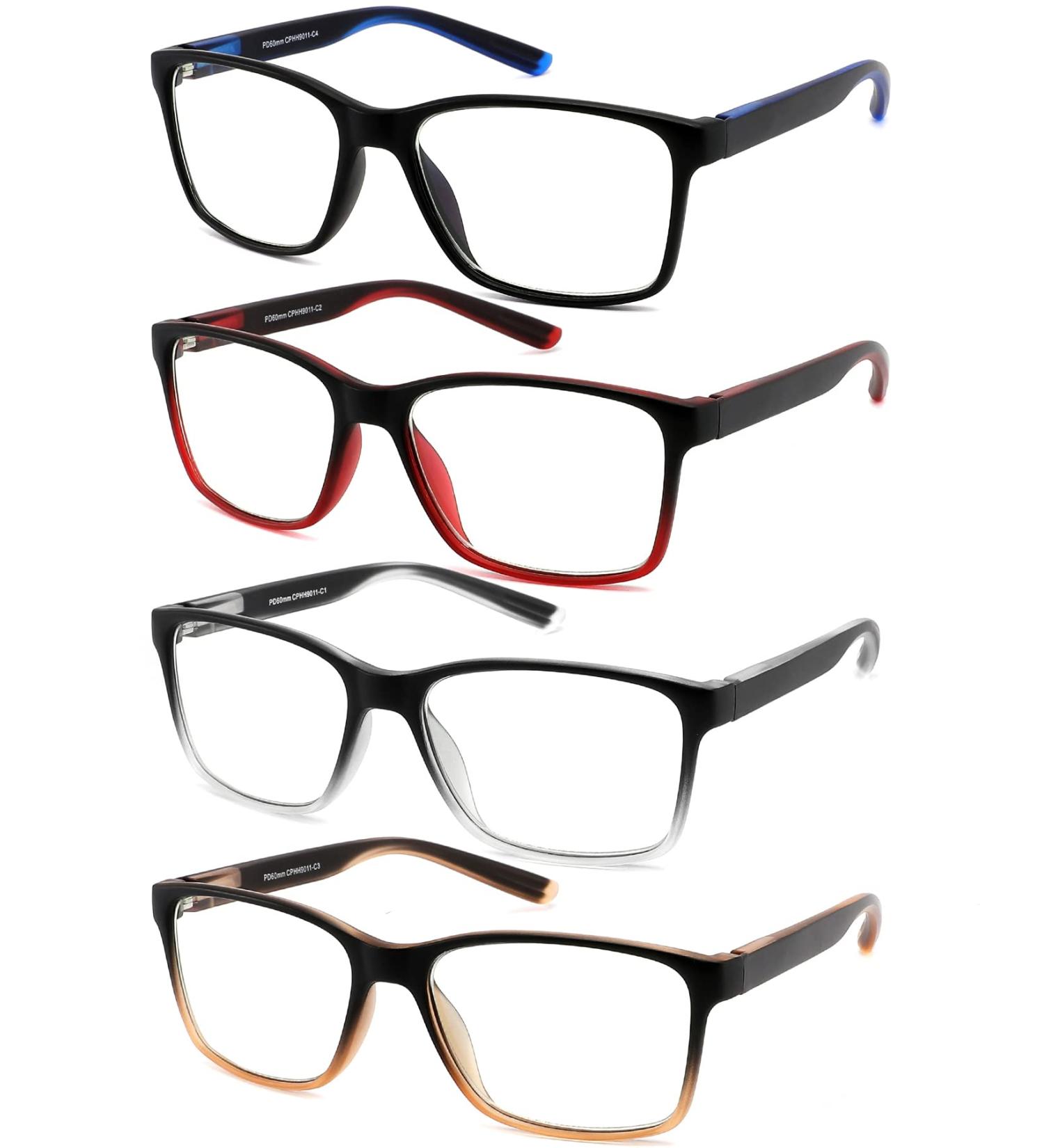 Men's Stylish 4-Pack Reading Glasses with UV Blue Light Blocking - 2.0 Magnification Strength - Spring Hinges & Anti-Glare Filters - Mix Colors - Buy Online on GoSupps.com