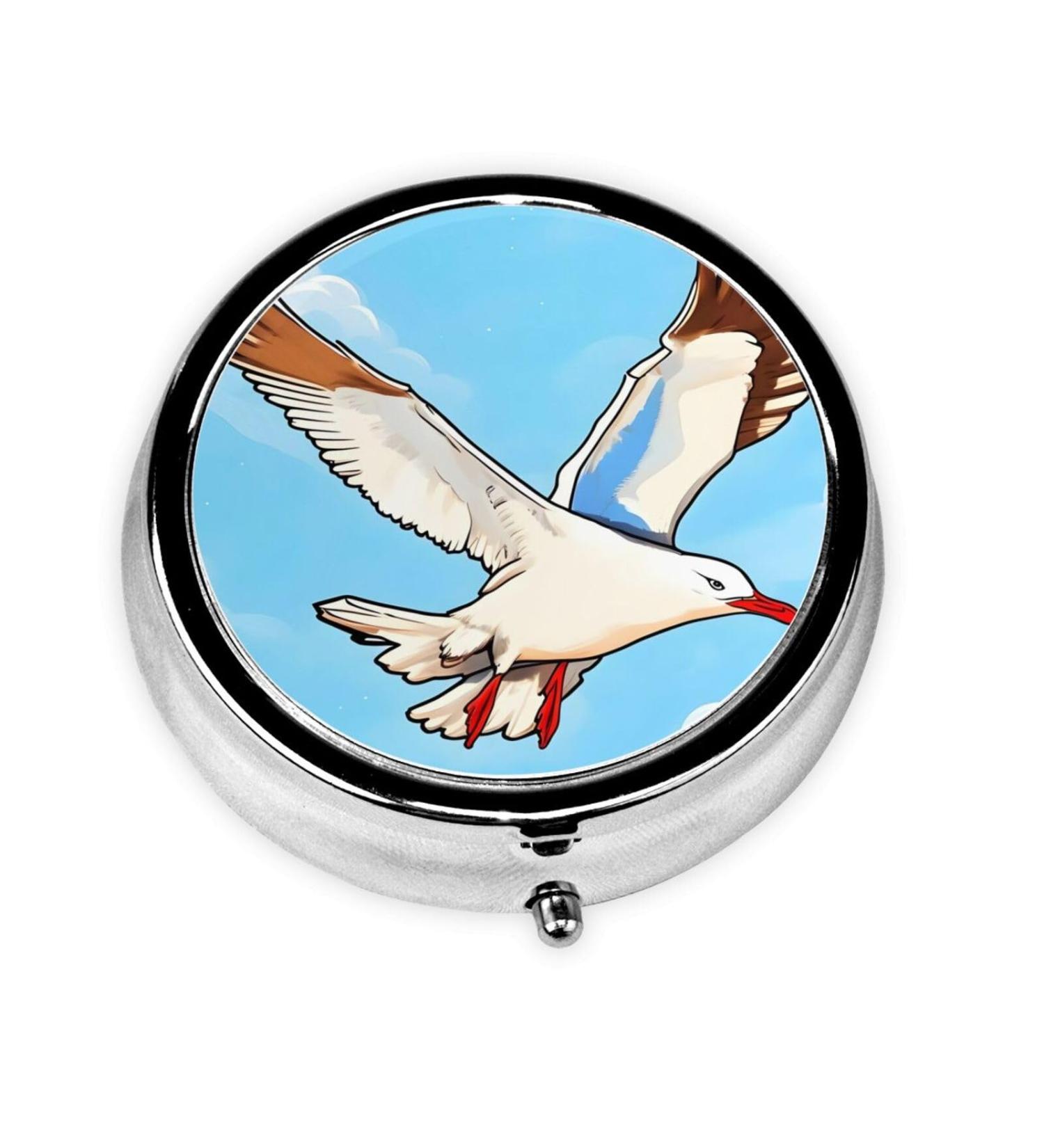 Flying Seagulls Round Pill Box - 3 Compartments Travel Organizer for Purse & Pocket | Portable Pill Storage - Buy Online on GoSupps.com