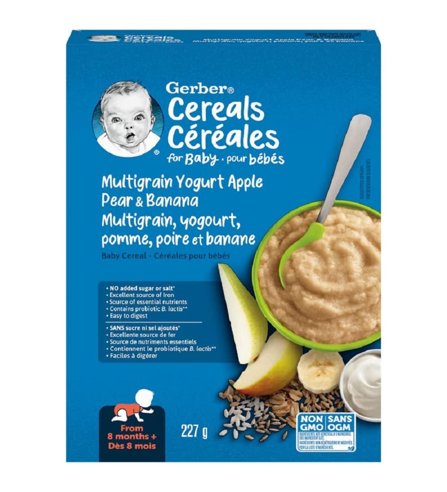 GERBER CEREAL Wheat with Yogourt & Apple Pear Banana Cereal 8+ months 227 g 6 Pack - PACKAGING MAY VARY Wheat with Yogourt Apple Pear Banana - Buy Online on GoSupps.com
