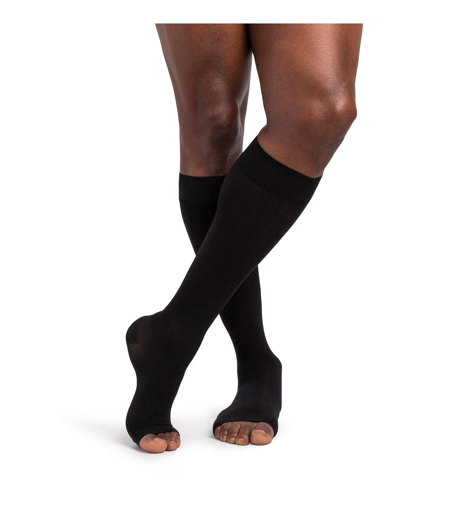 Sigvaris Dynaven 972 Open Toe Knee Highs w/ Grip Top - 20-30 mmHg Compression Stockings Black XL | Shipping Worldwide - Buy Online on GoSupps.com