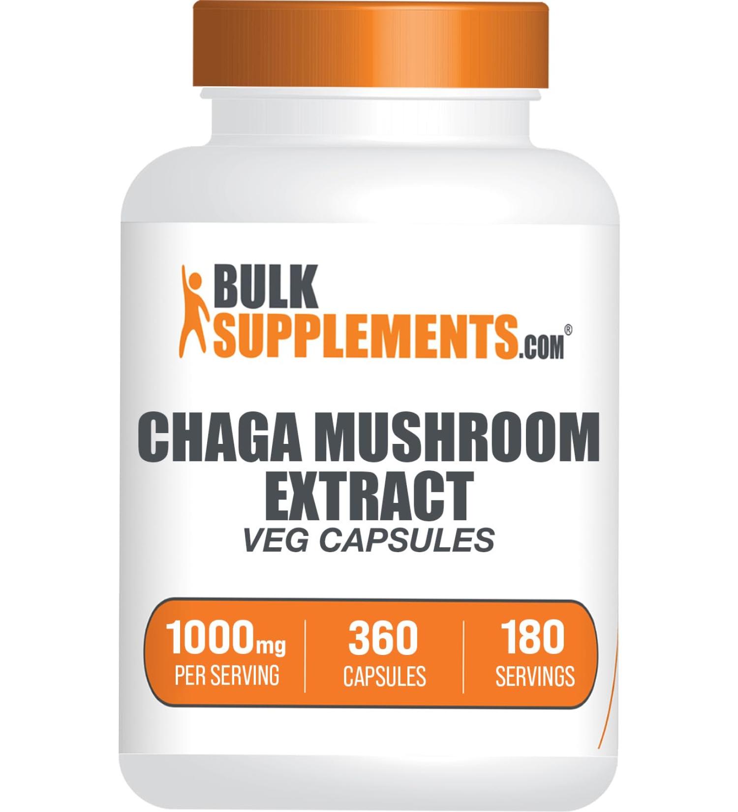BulkSupplements.com Chaga Mushroom Extract Capsules - Chaga Extract Chaga Mushrooms - Vegan & Gluten Free 2 Capsules per Serving (1000mg) 360 Count (Pack of 1) - Buy Online on GoSupps.com