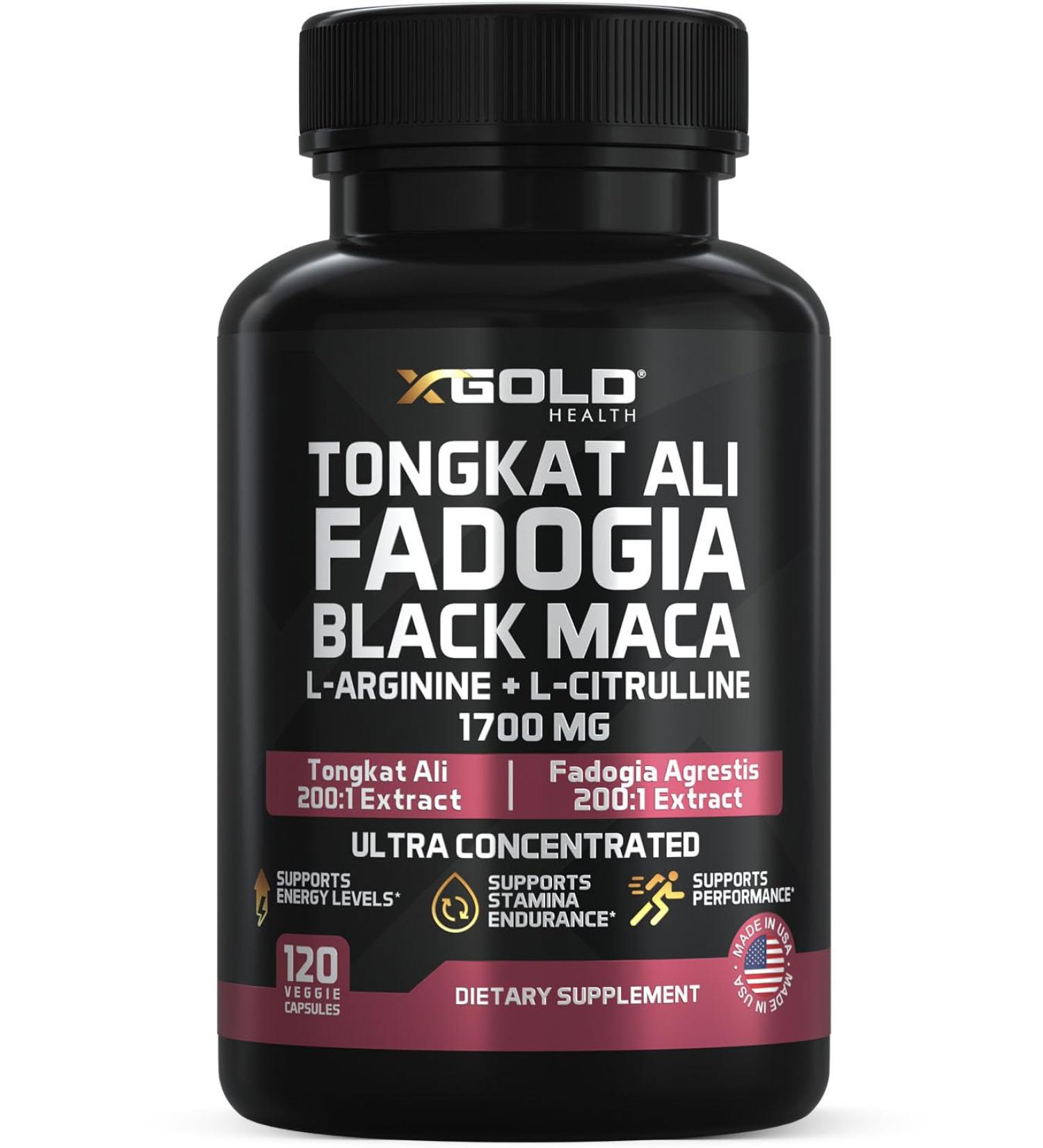 X Gold Health 5-1 Tongkat Ali | Fadogia Agrestis | Maca | L-Arginine | L-Citrulline | Energy, Vitality & Stamina Booster for Men & Women | Non-GMO Made in USA 120 Capsules - Buy Online on GoSupps.com