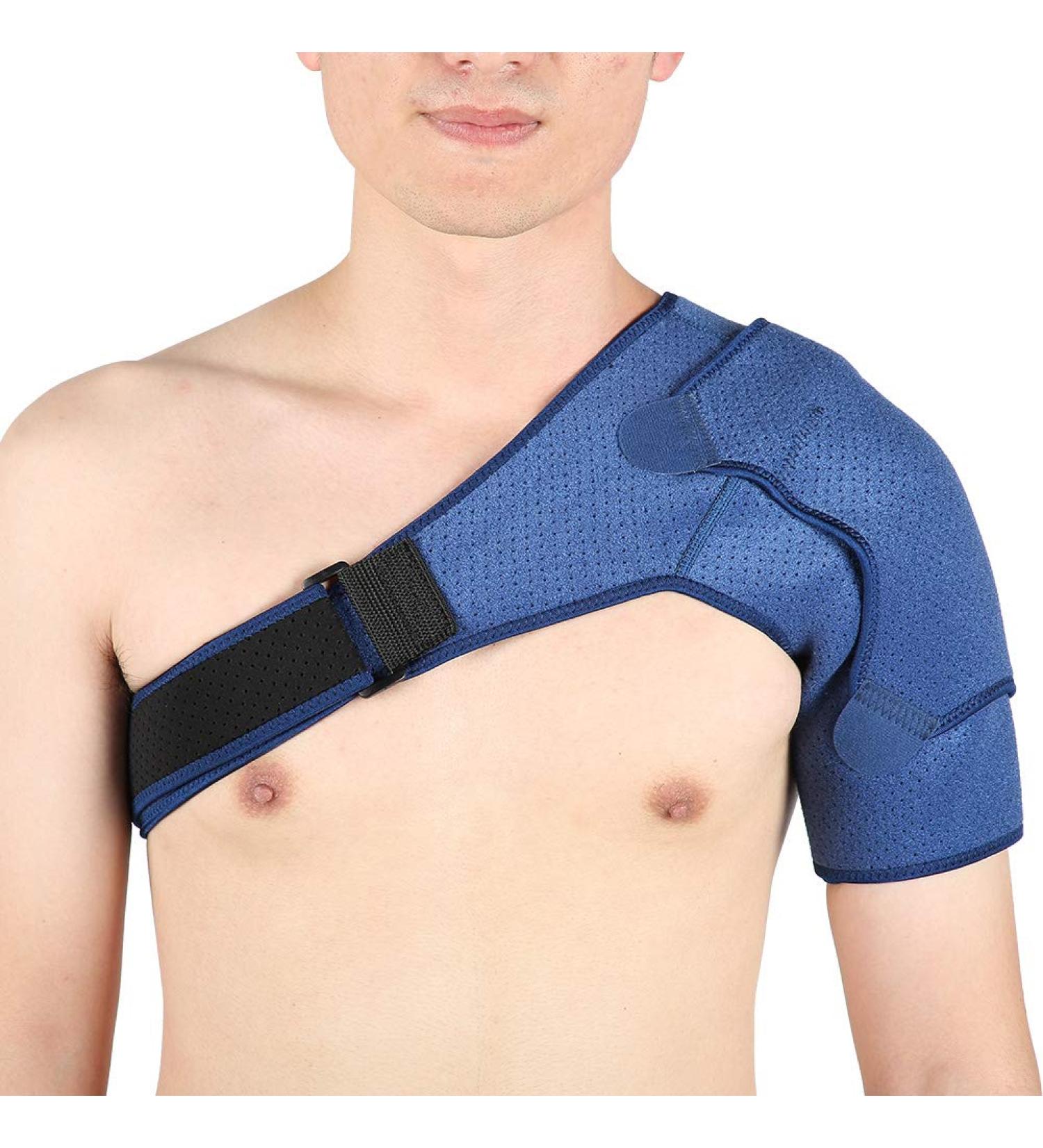 ZJchao Navy Blue Compression Shoulder Pad L - Pain Relief Brace with Elastic Fabric & Hook Loop Fastener - Buy Online on GoSupps.com