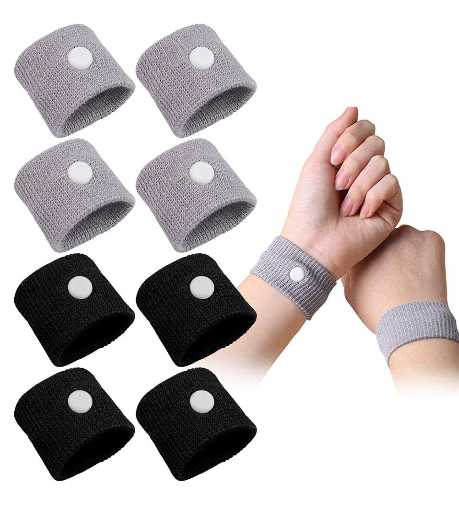 Motion Sickness Relief Wristbands - 4 Pairs Black & Grey Acupressure Bands for Adults & Children - Anti Nausea Travel Wristbands for Sea, Car, Flying, Pregnancy - Buy Online on GoSupps.com