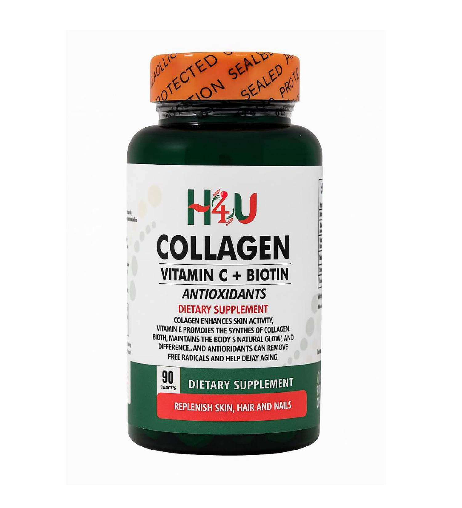 H4U Advanced Collagen with Vitamin C and Biotin Provides Support for Healthy Skin Hair and Nails for Both Women and Men. This Product is Non-GMO Halal and Free from Gluten and Soy 90 Tablets. - Buy Online on GoSupps.com