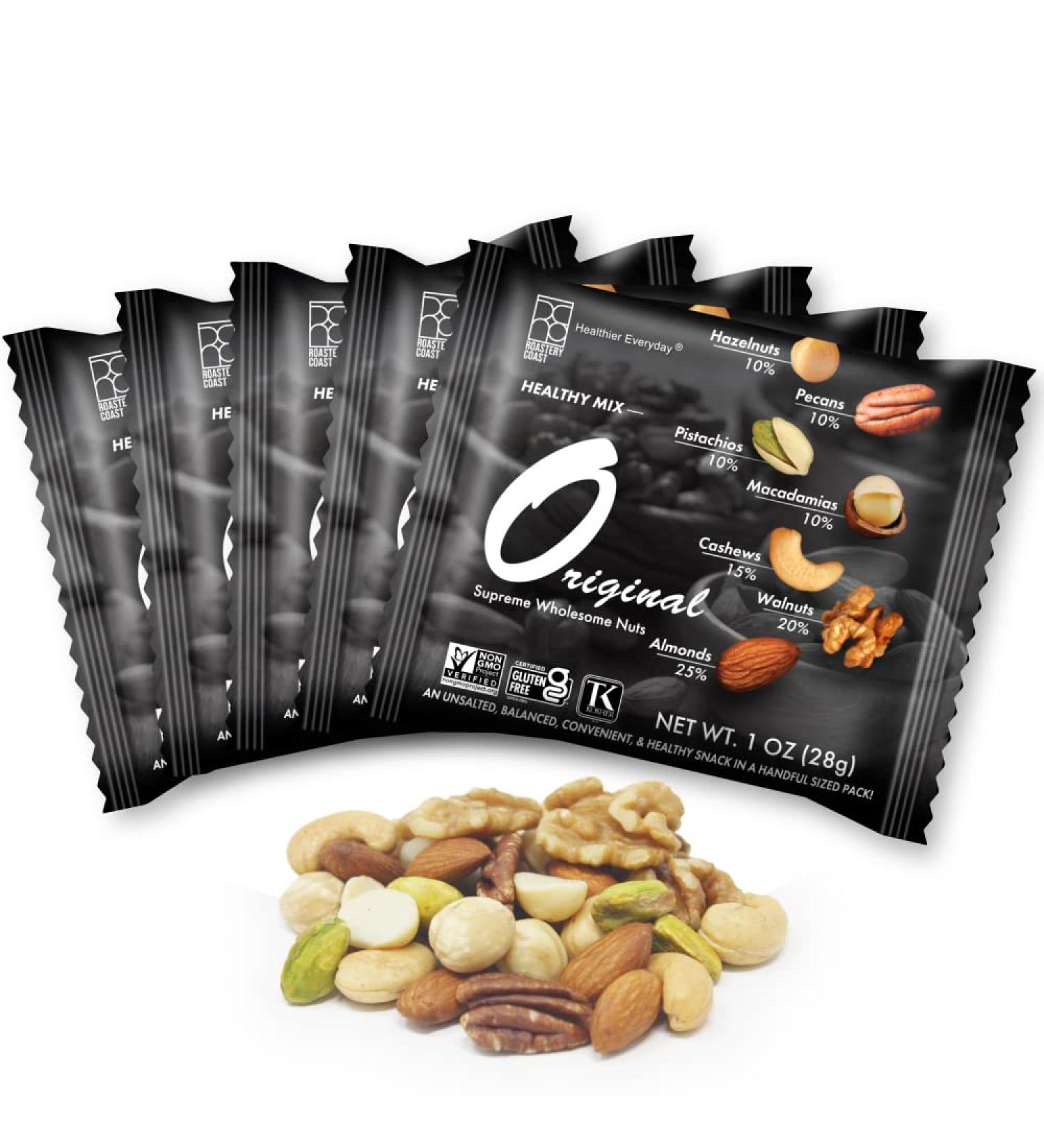 Roastery Coast Daily Nuts Original Mixed Nuts Snack Packs - 22 Individually Wrapped Packs, Unsalted & Peanut-Free Assorted Nut Snacks - Buy Online on GoSupps.com