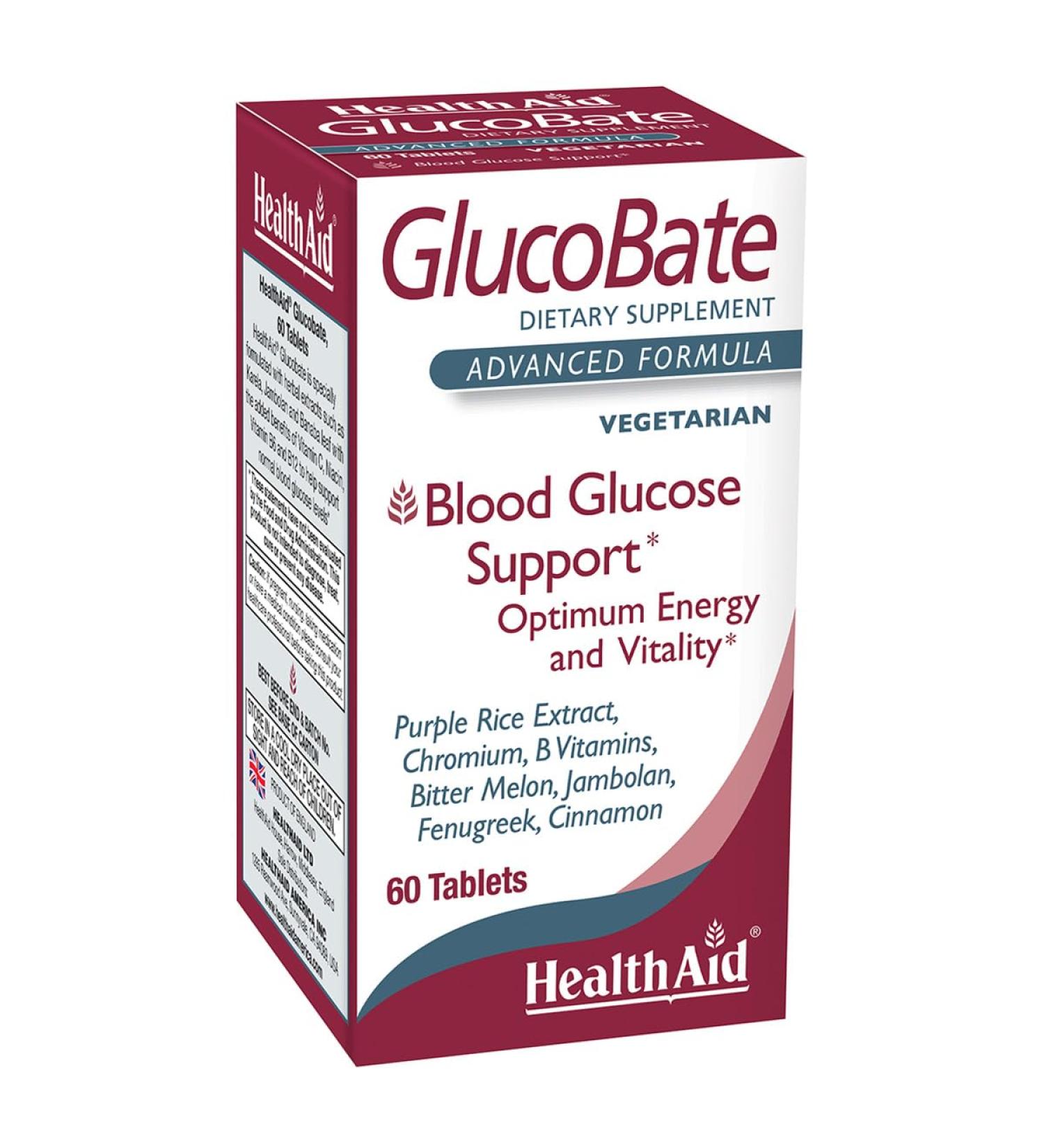 HealthAid GlucoBate 60ct Twice Daily Helps Maintain Healthy Metabolism Vegetarian