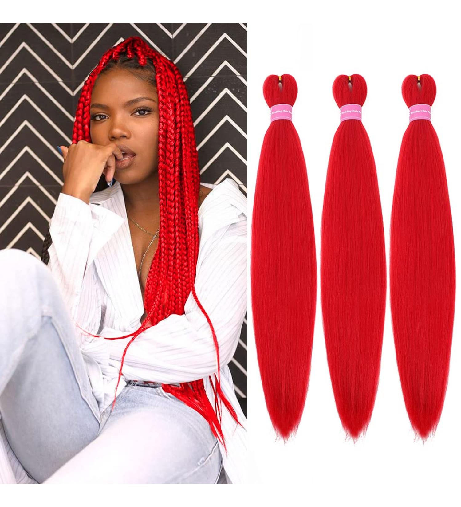MSCHARM Pre Stretched 26in Red Braiding Hair 3 Packs - High Temp Synthetic Yaki Texture Extensions for Women - Buy Online on GoSupps.com