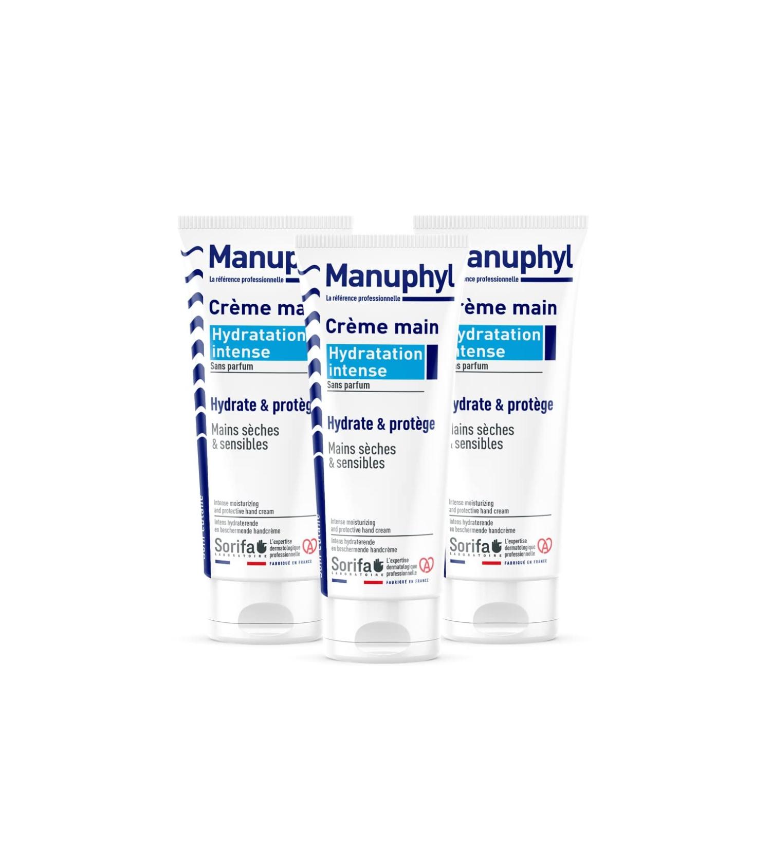 Lot de 3 Manuphyl Cr me mains Hydratation Intense - Hydratante et protectrice - Mains s ches et sensibles - Non grasse sans parfum enrichie en allantoine et prot ines de bl - Tube 100 ml 100 ml (Lot de 3) - Buy Online on GoSupps.com