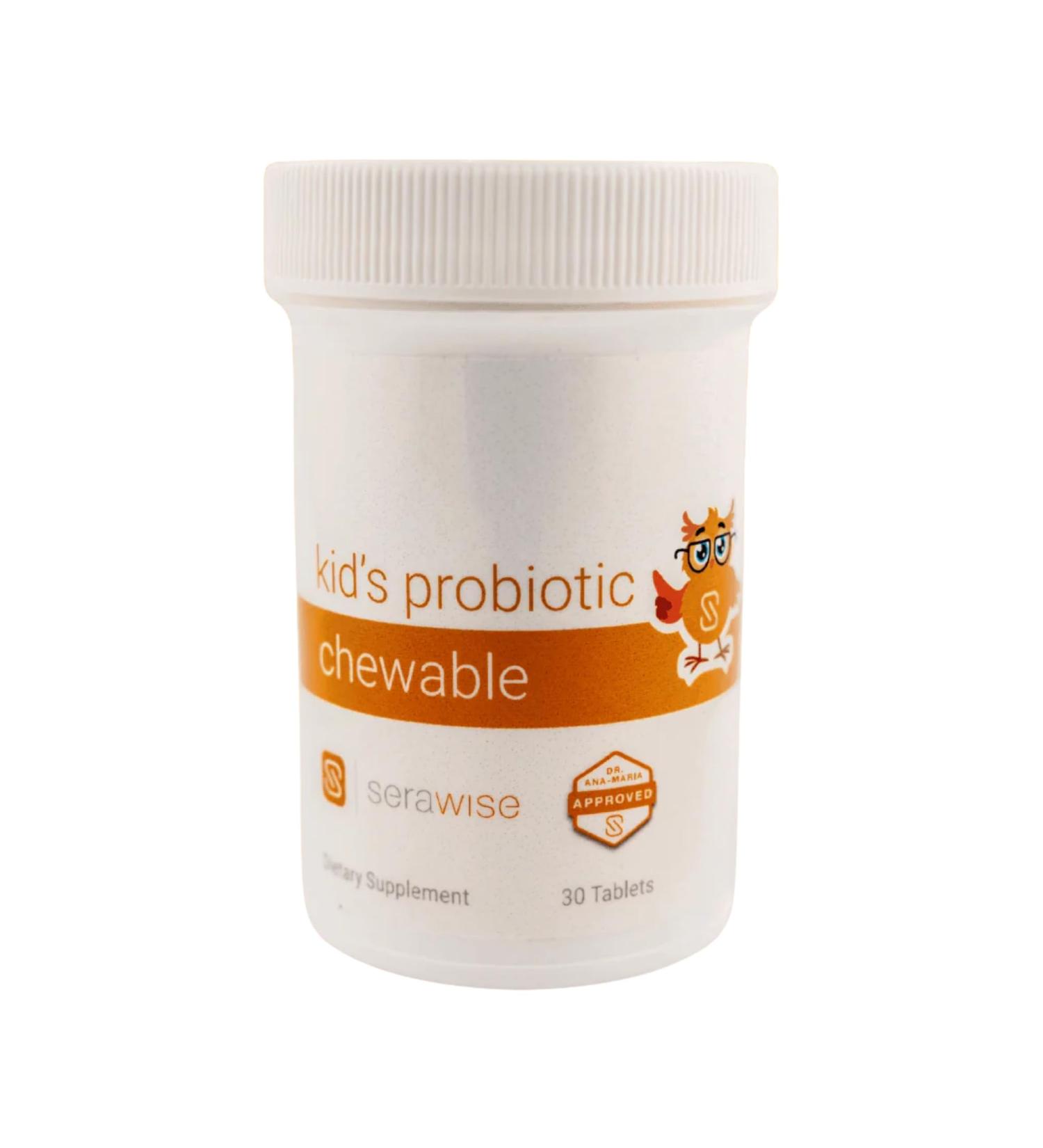 Serawise Kid s Probiotic Chewable by Dr. Ana Maria Temple | Synergistic Probiotic Formula Offering 10 billion (CFUs) Per Dose | 11 Diverse Strains | Natural Mixed Berry Flavor 30 Chewable Tablets - Buy Online on GoSupps.com