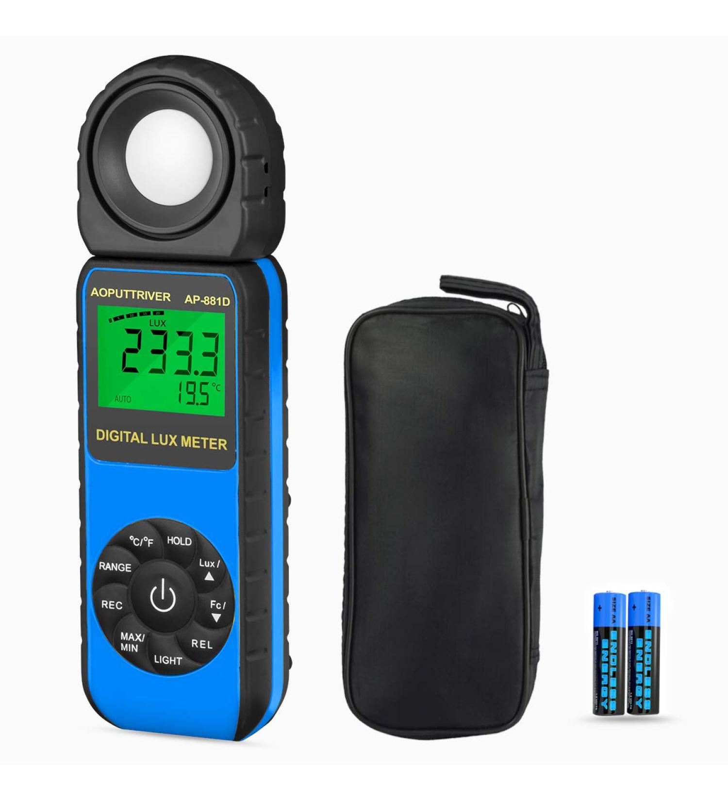 AP-881D Digital Light Meter with Ambient Temperature Measurement up to 400,000 Lux - Rotatable Head, 270 Display, Data Hold, Backlight (Blue) - Buy Online on GoSupps.com