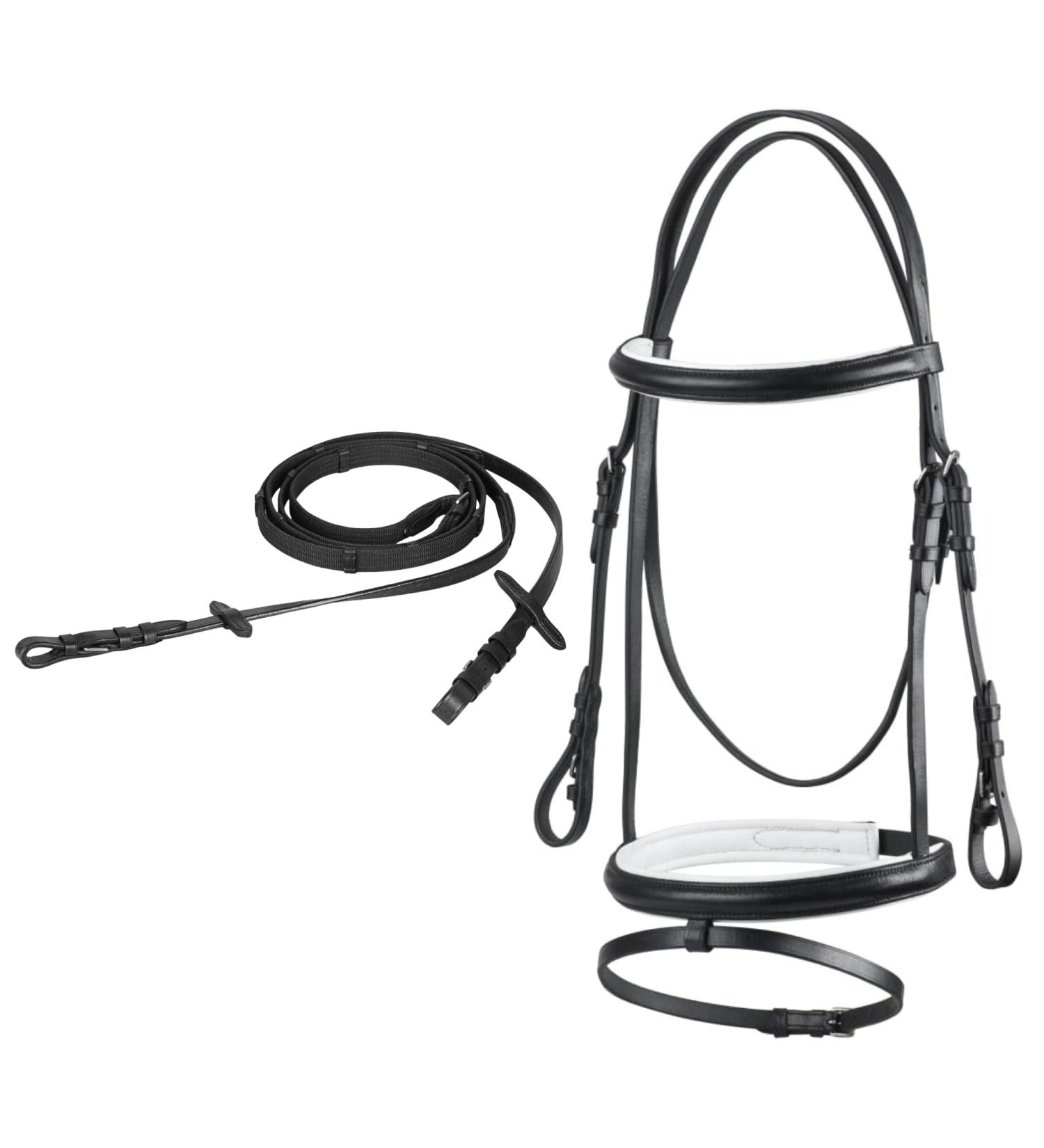 Buy Start Simple Bridle with Reins - English Combined Riding Stir - Premium Leather for Shetland Pony & Thoroughbred - X-Full Black/White - International Shipping Available - Buy Online on GoSupps.com