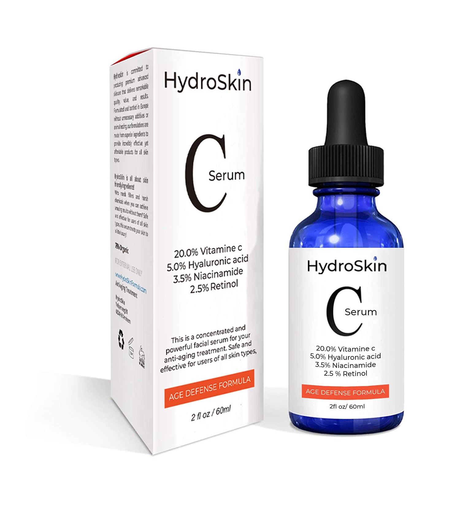HydroSkin Vitamins C Serum - 2.5% Active Retinol Serum Combined with Hyaluronic Acid (5%) & Niacinamide (3.5%) - Anti Ageing - 60 ml - Buy Online on GoSupps.com