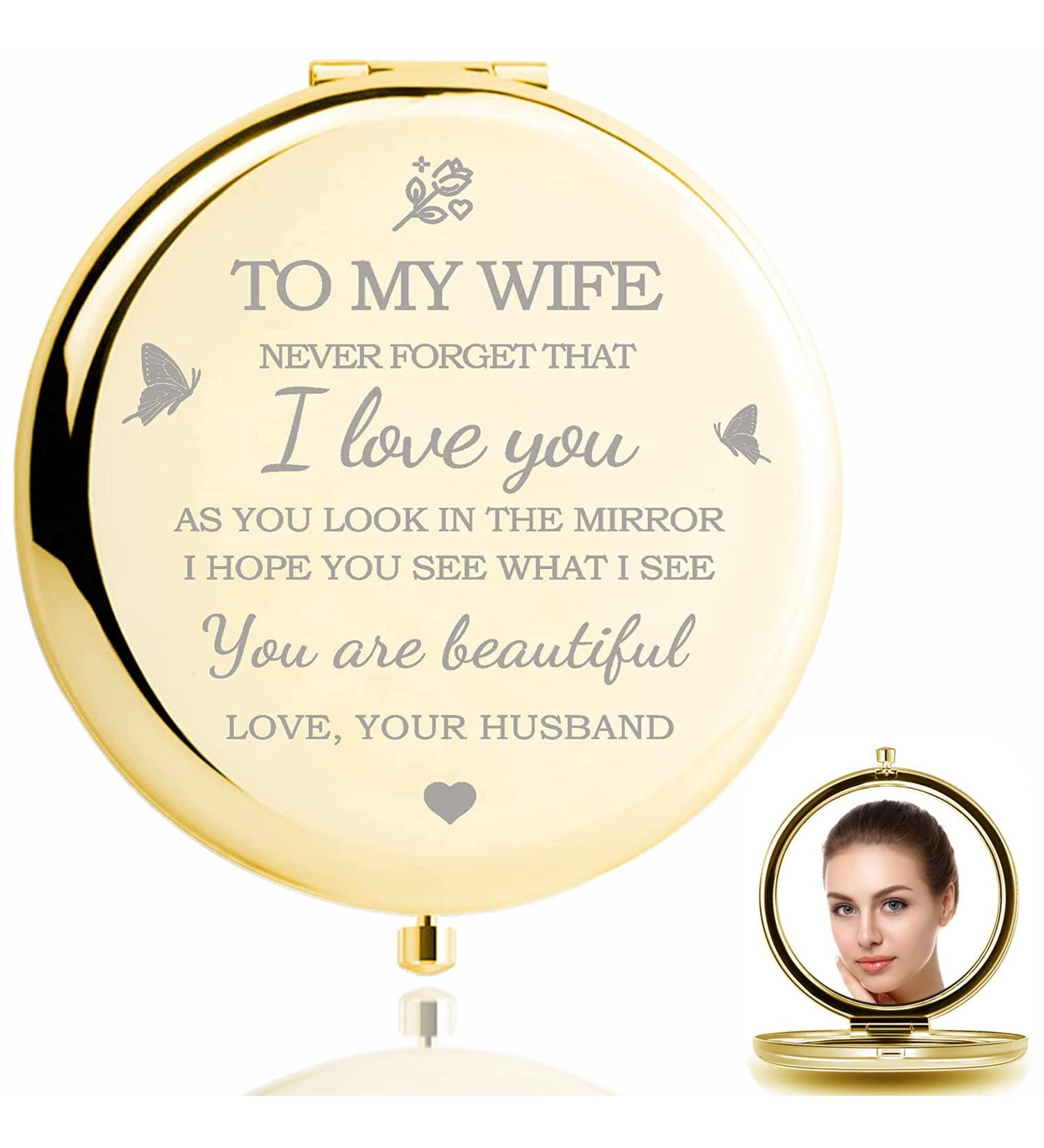 HZJ-AIGO Gifts for Wife Gifts For Her-I Love You Wife Gift Compact Mirror-Romantic Gifts for Her Birthday Wedding Anniversary Valentines Day or Christmas (Gold) - Buy Online on GoSupps.com