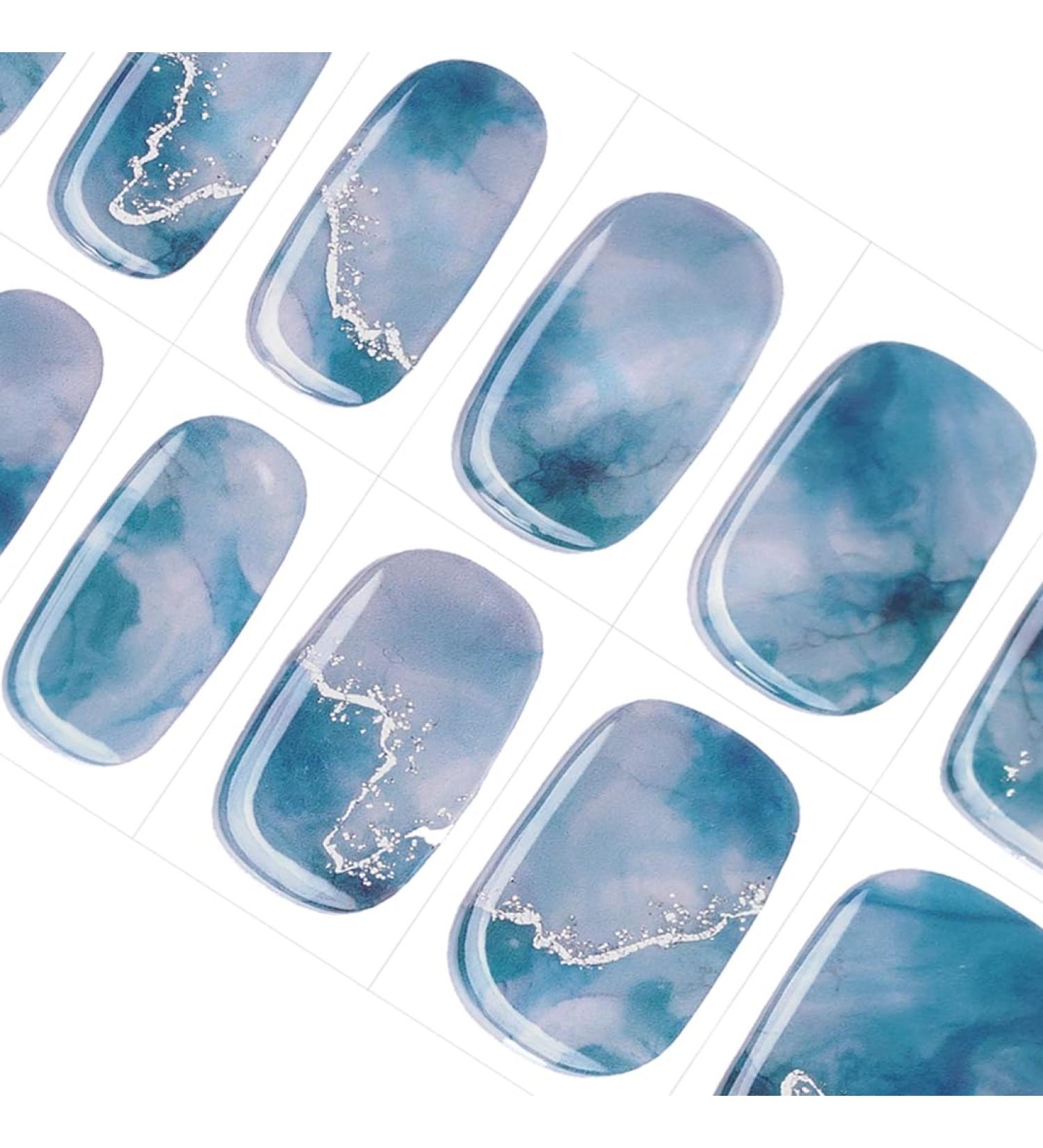 Danni & Toni Half Hardened Gel Nail Films - Blue Marble Glossy UV Nail Stickers | Self-Adhesive Nail Design Wraps (28 Pack) - Marble Canyon - Buy Online on GoSupps.com