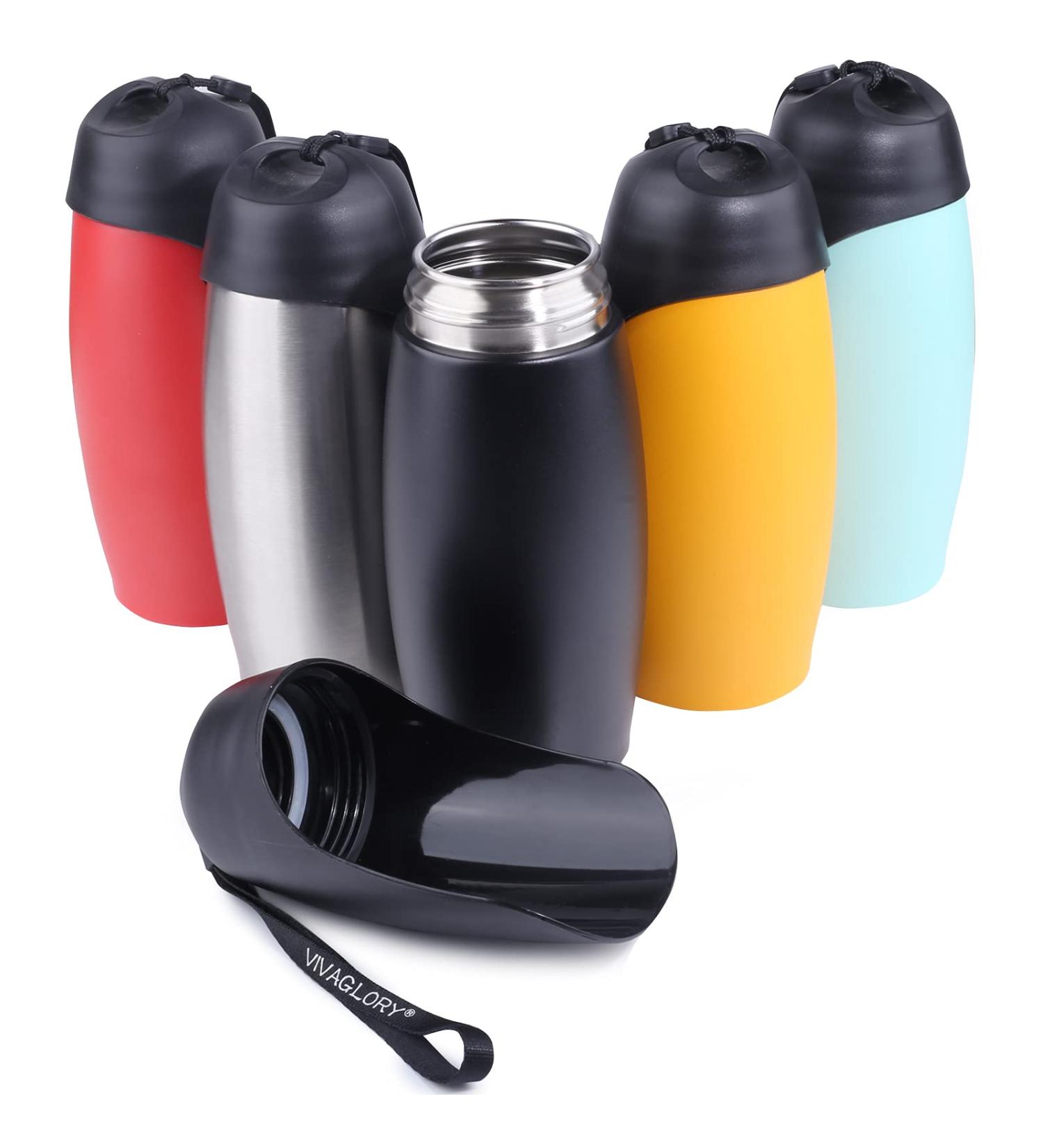 Vivaglory 750ml Dog Water Bottle - Portable Leak-Proof Stainless Steel Drinking Bottle with Large Trough for Walking & Hiking - Classic Black - Buy Online on GoSupps.com