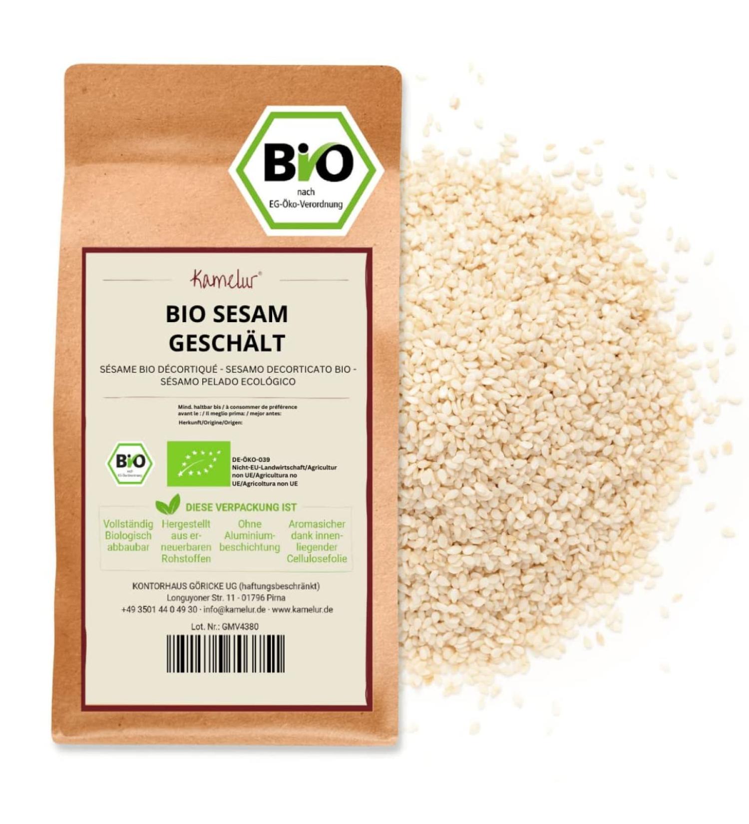 Buy Kamelur Organic Sesame Peeled (2.5kg) - Natural Nut-Free No Additives - Healthy Superfood for Cooking & Baking - Fast International Shipping - Buy Online on GoSupps.com