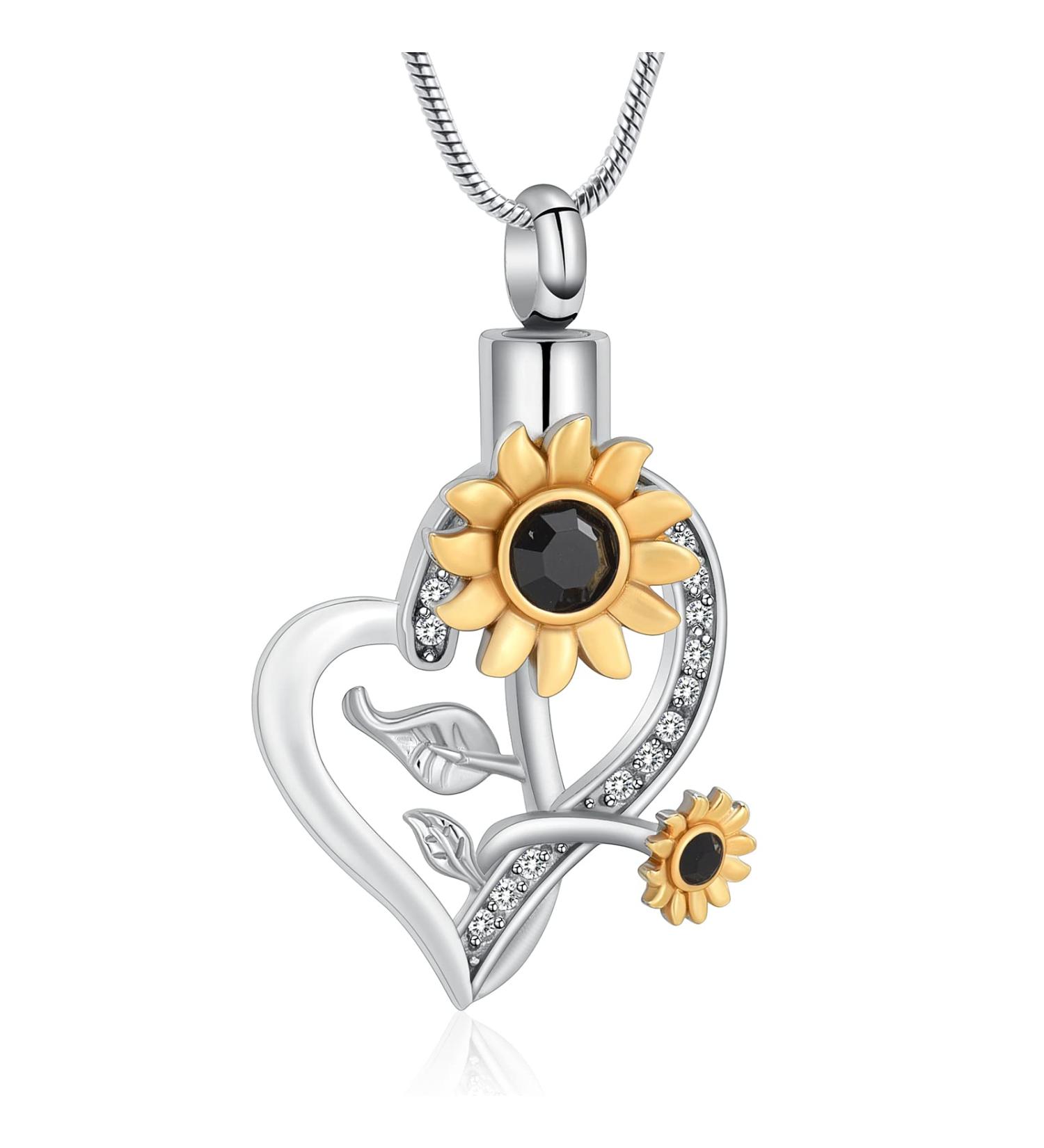 AIWENXI Sunflower Cremation Jewelry Heart Crystals Urn Necklace for Ashes for Women Human Ashes Pendant Pet Keepsake Memorial Jewellery Black - Buy Online on GoSupps.com
