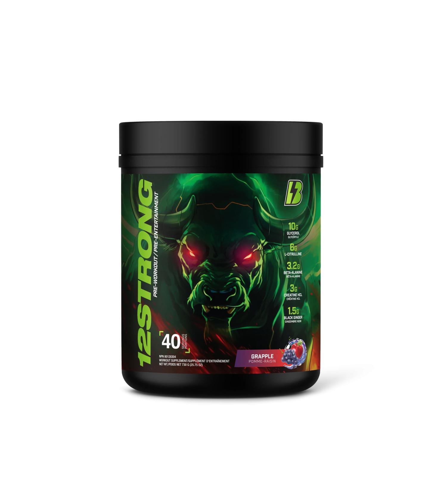 12 STRONG Pre-Workout - 730g - BULL Nutrition (40 Servings) (730g Apple Grape (Grapple)) - Buy Online on GoSupps.com