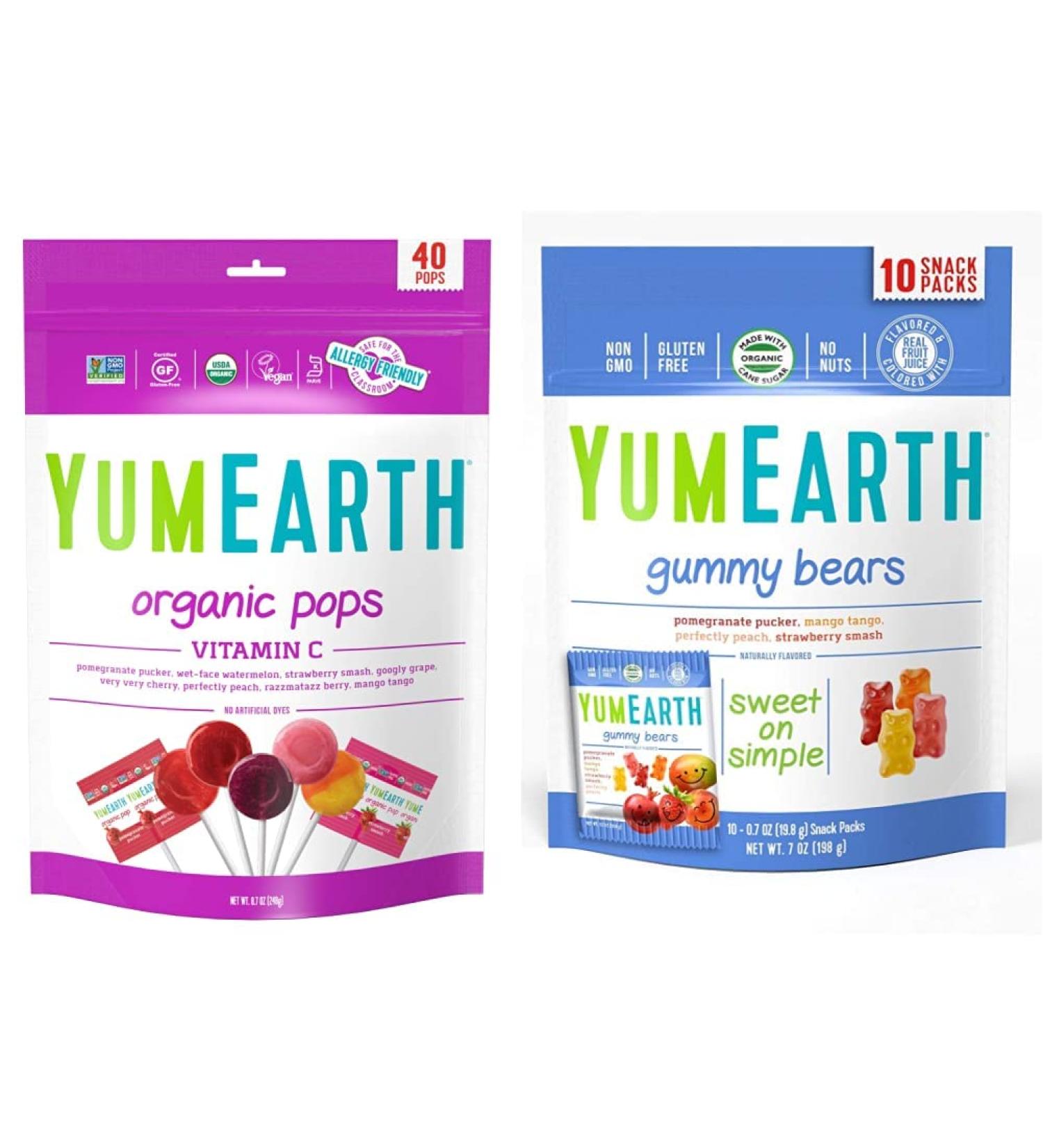 YumEarth Organic Natural Vitamin C Lollipops 8.5 Ounce Bag & Natural Gummy Bears 10 Count 198g - Buy Online on GoSupps.com