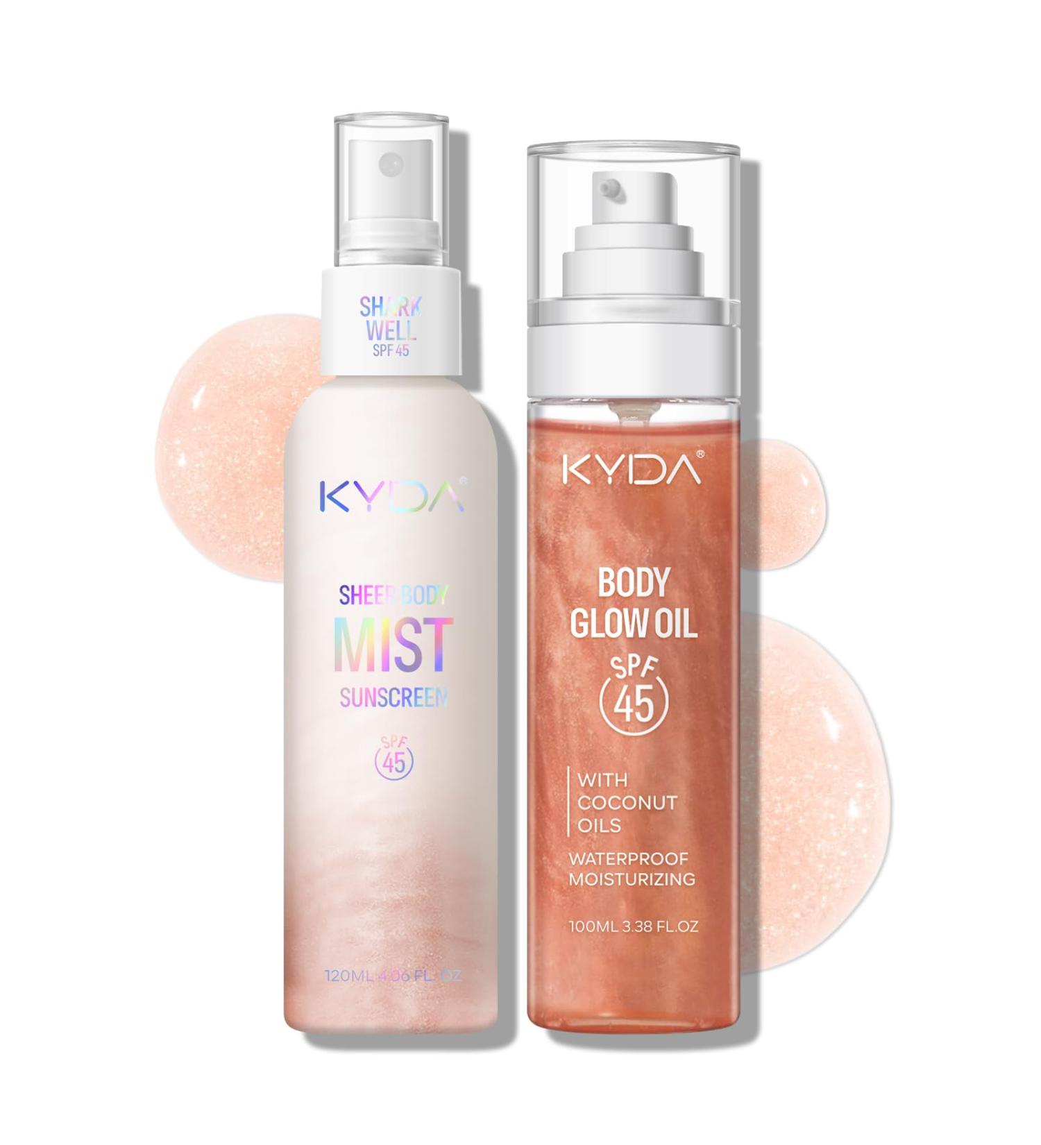 KYDA Glow Sunscreen Kit Includes SPF 45 Body Glow Oil + Sheer Body Sunscreen Spray Summer Beach Essentials Gift Set Water Resistant Moisturizing ROSE - Buy Online on GoSupps.com