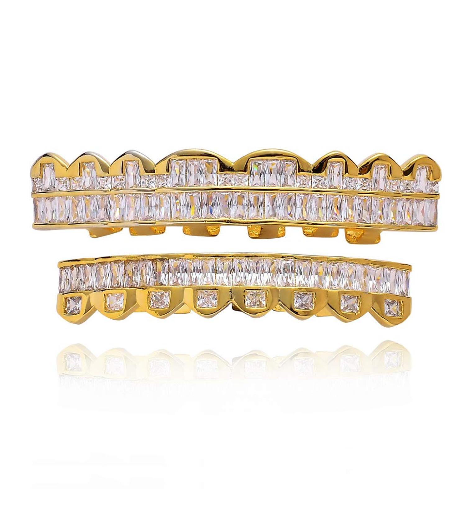 RINTOLER Hip Hop Dental Grill for Men or Women - 8 Teeth Square Zircon Teeth Braces False Gold Teeth Rapper Teeth Jewelry - Buy Online on GoSupps.com