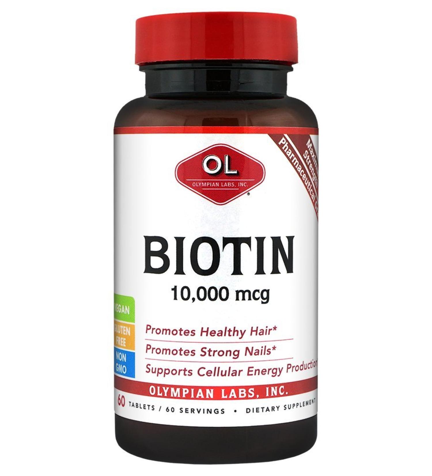Buy Olympian Labs Biotin 10000 mcg - 60 Tablets for Healthy Hair, Skin & Nails - Buy Online on GoSupps.com