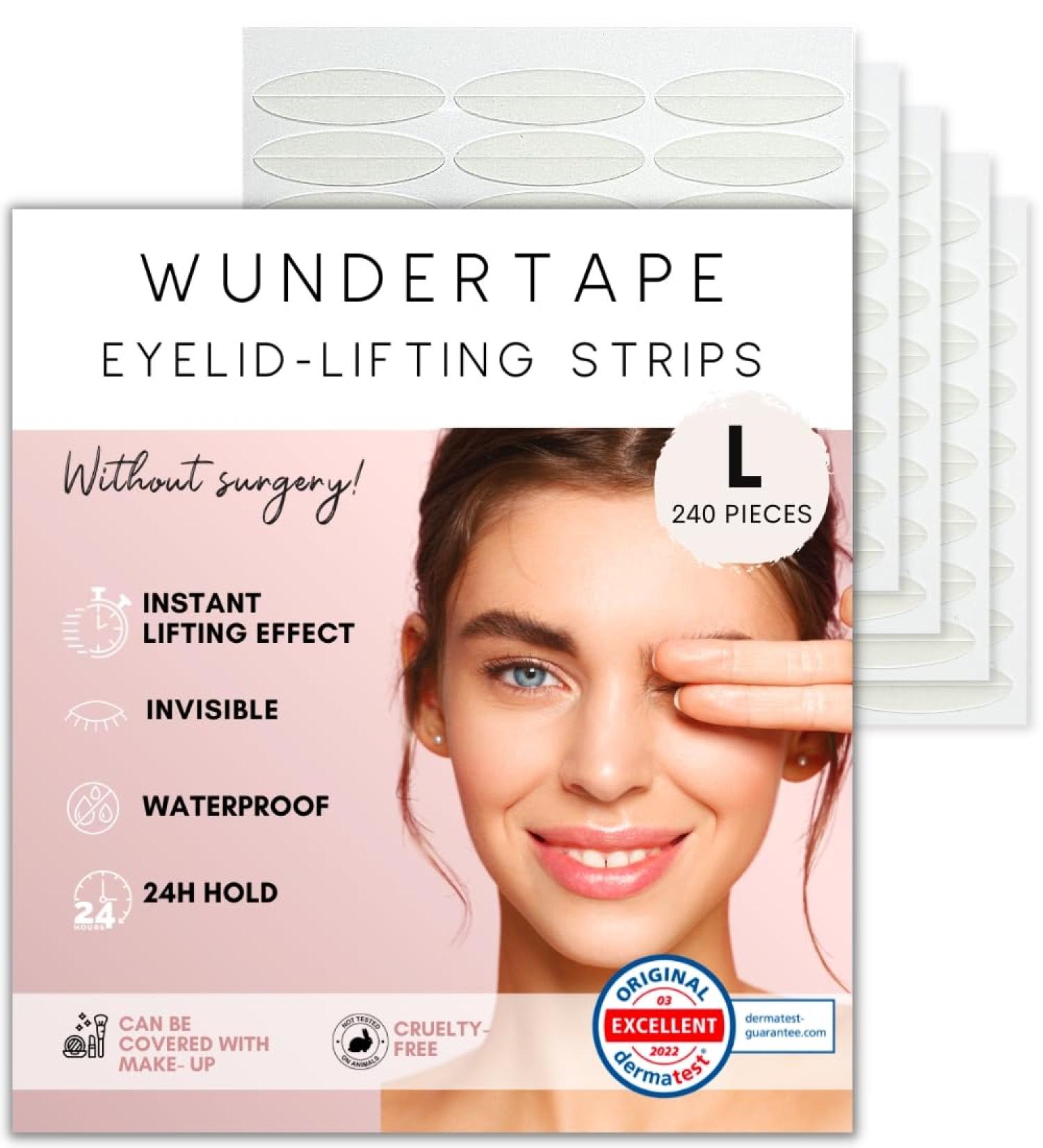 WUNDERTAPE Eyelid Tape - 240 Count Instant Eyelid Lift Strips for Hooded Droopy Eyes - Waterproof and Invisible Eye Lift Tape Stickers - Size L - Buy Online on GoSupps.com