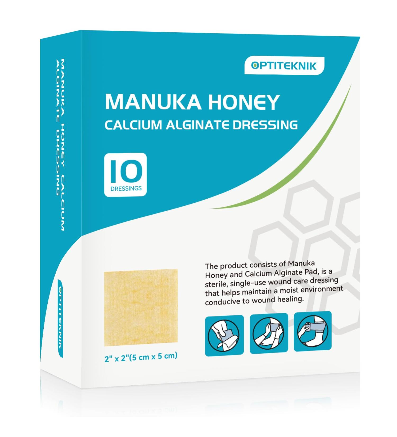 Buy Manuka Honey Calcium Alginate Wound Dressing | Medical Grade Wound Care Bandages - 2x2 Pack of 10 - High Absorbency - Buy Online on GoSupps.com
