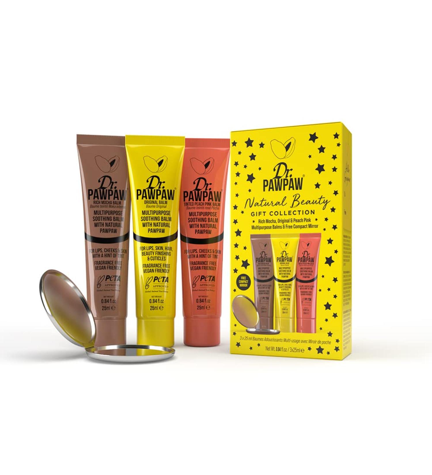Dr.PAWPAW Natural Beauty Gift Collection - Original Rich Mocha & Peach Pink Balm Set (25ml each) + Bonus Compact Mirror | International Shipping - Buy Online on GoSupps.com