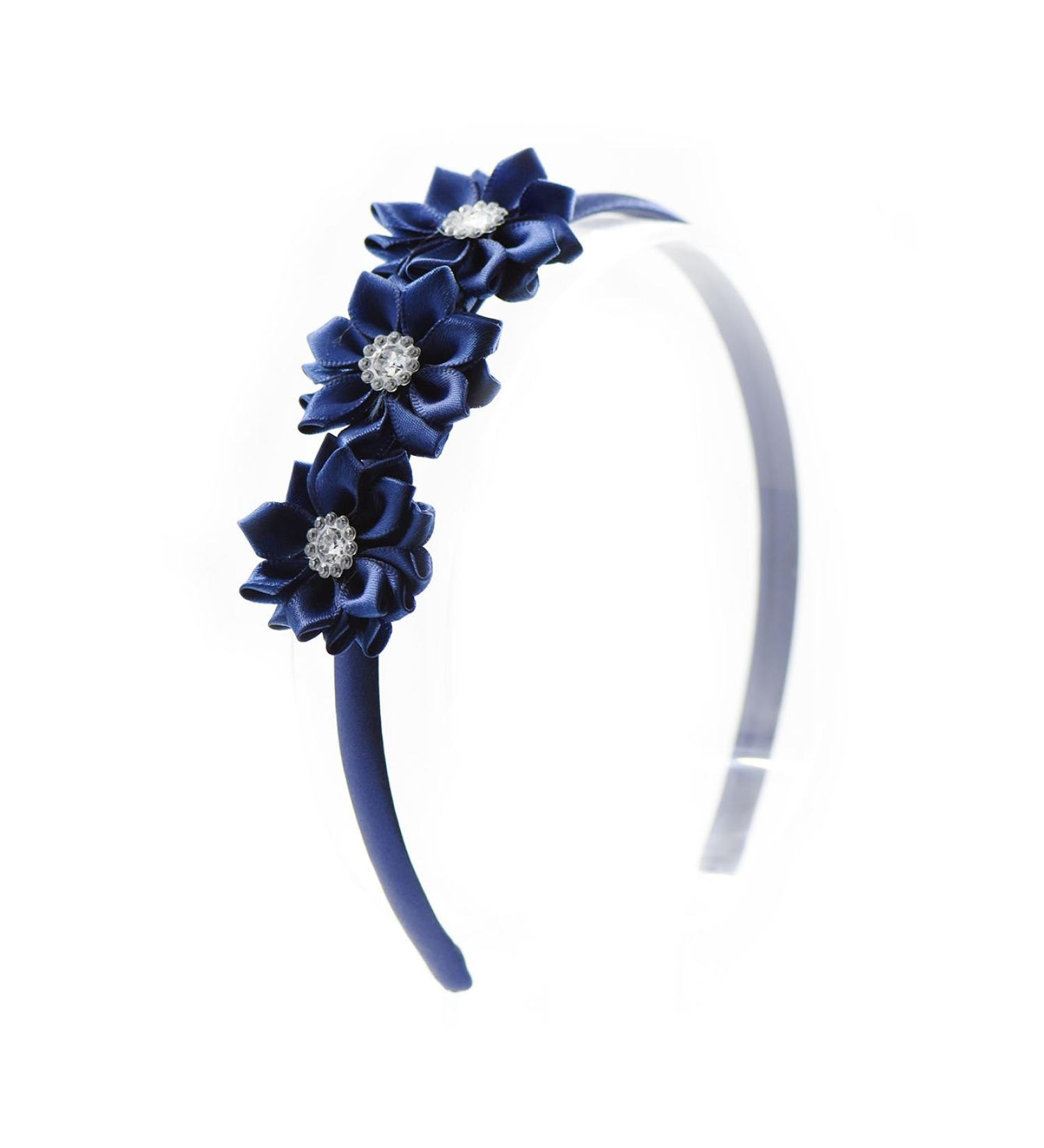PrettyBoutique Triple Satin Flowers Girls Alice Headband Hair Band (Navy)
